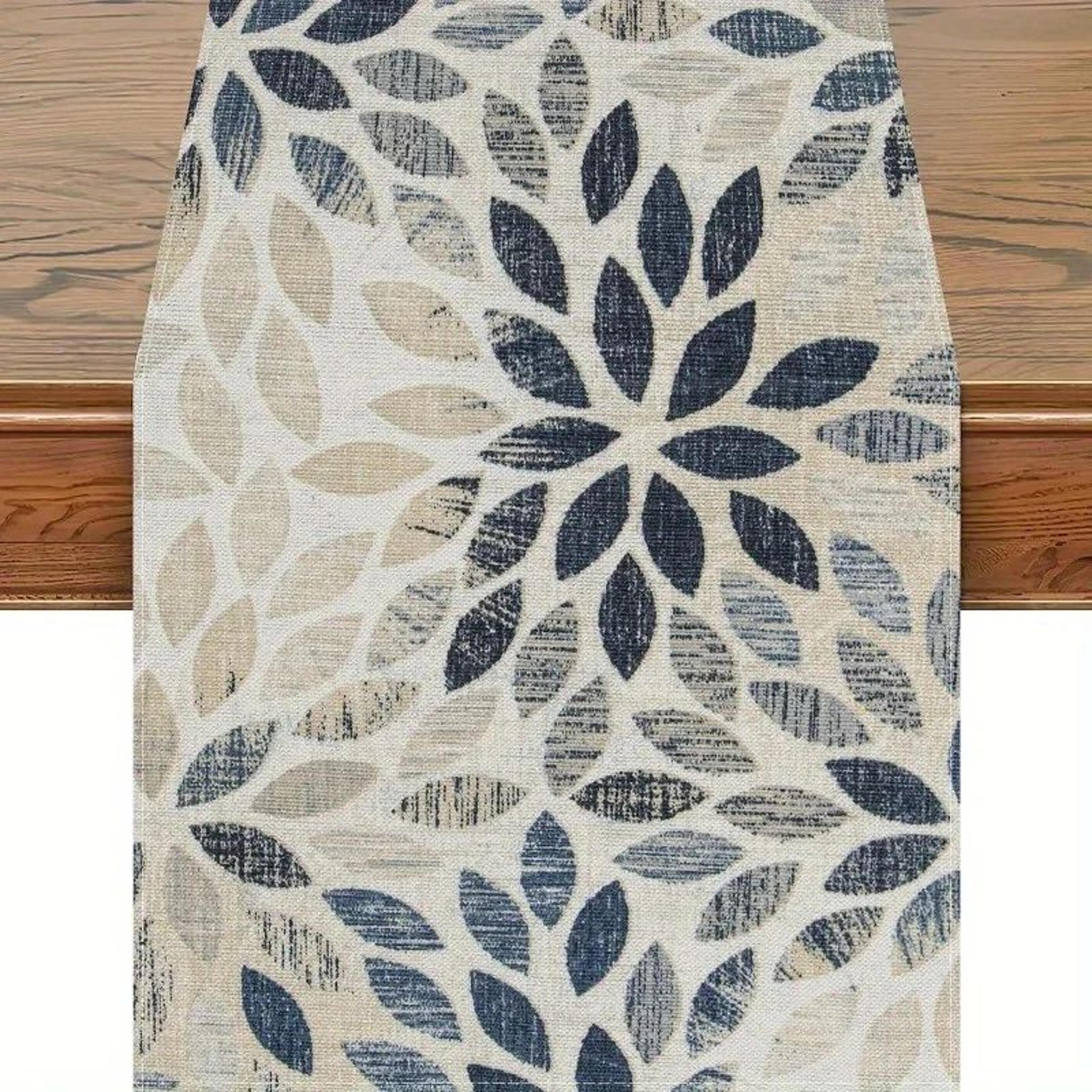Elegant Floral Linen Table Runner  Farmhouse Geometric Table Decor For Dining Parties  Home Styling 3