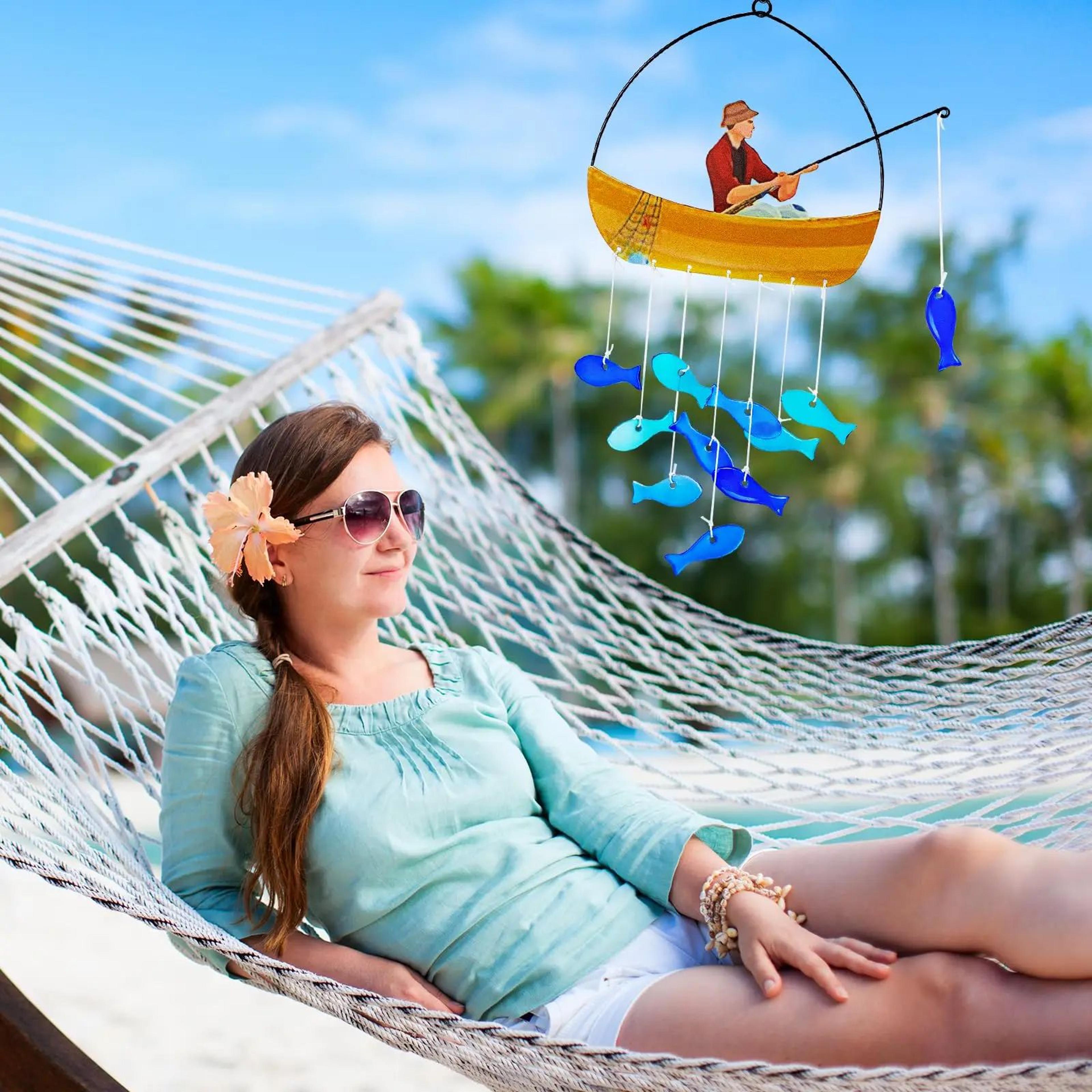 21in Blue Sea Glass Fish Wind Chimes  Coastal Outdoor Suncatcher Garden Decor Gift For Women  Mom 2