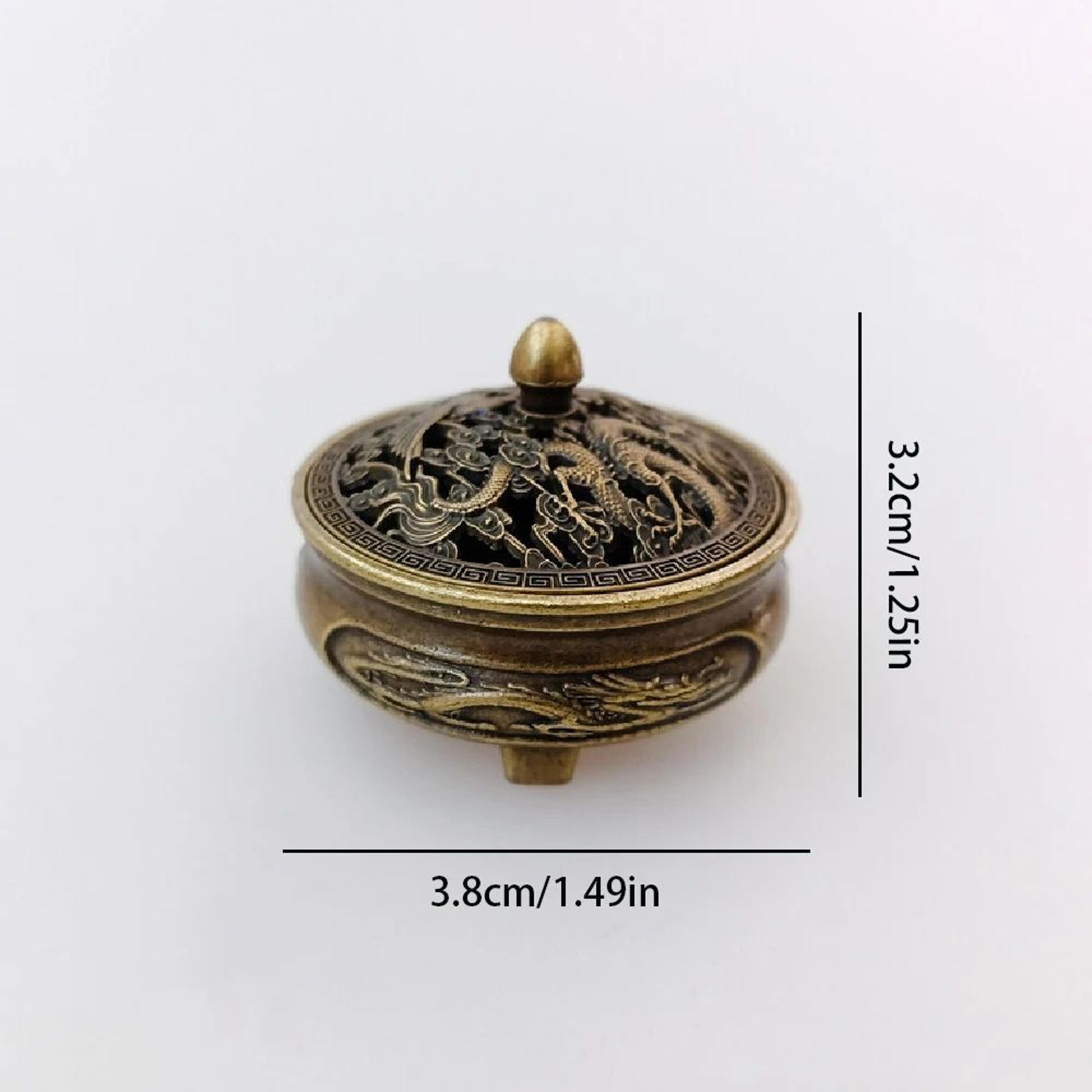 Antique Brass Dragon  Phoenix Incense Burner  Mini Hollow Pocket Aromatherapy Holder For Tea Table  5
