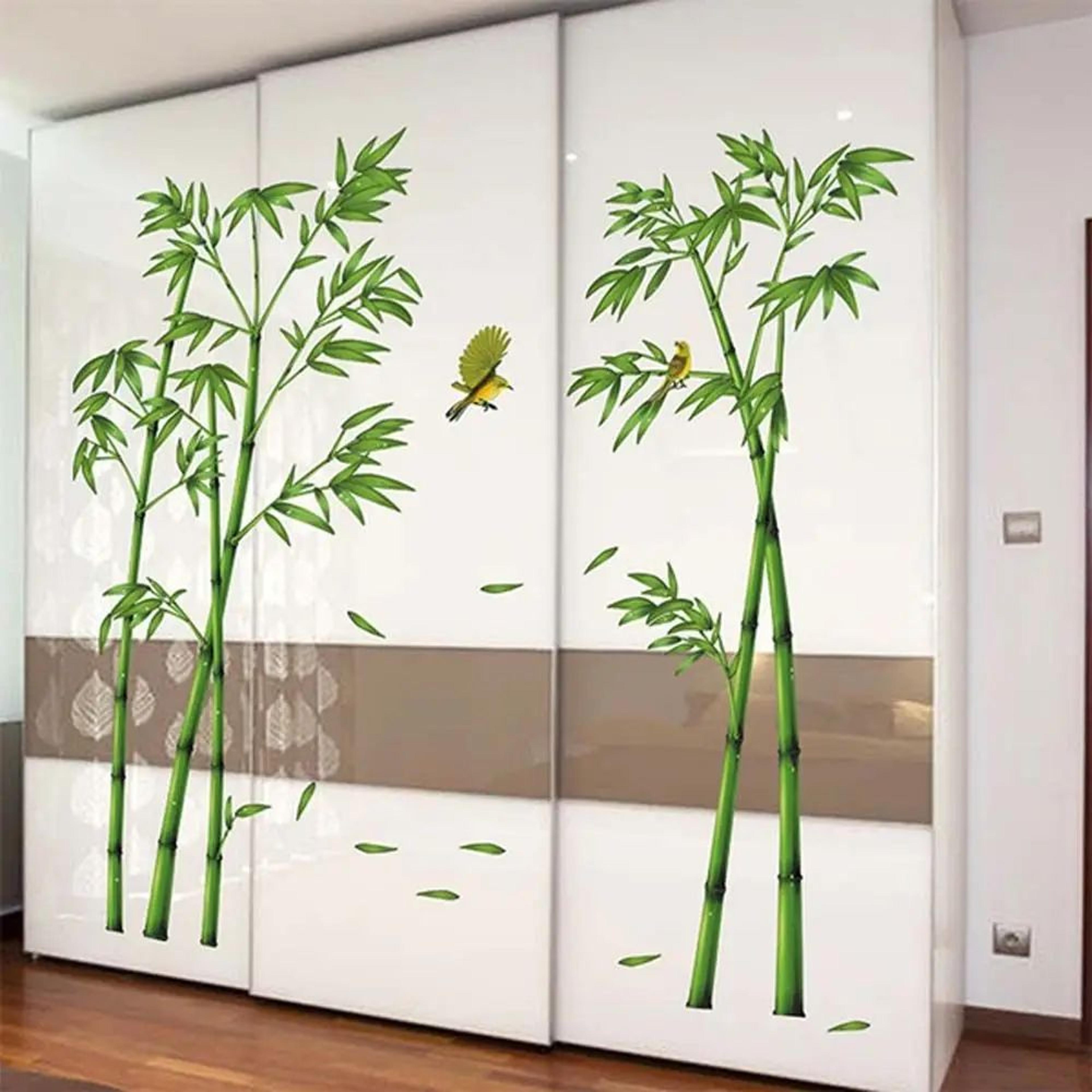 green bamboo forest wall sticker – removable chinese style 3d depth tree decal for living room decor
