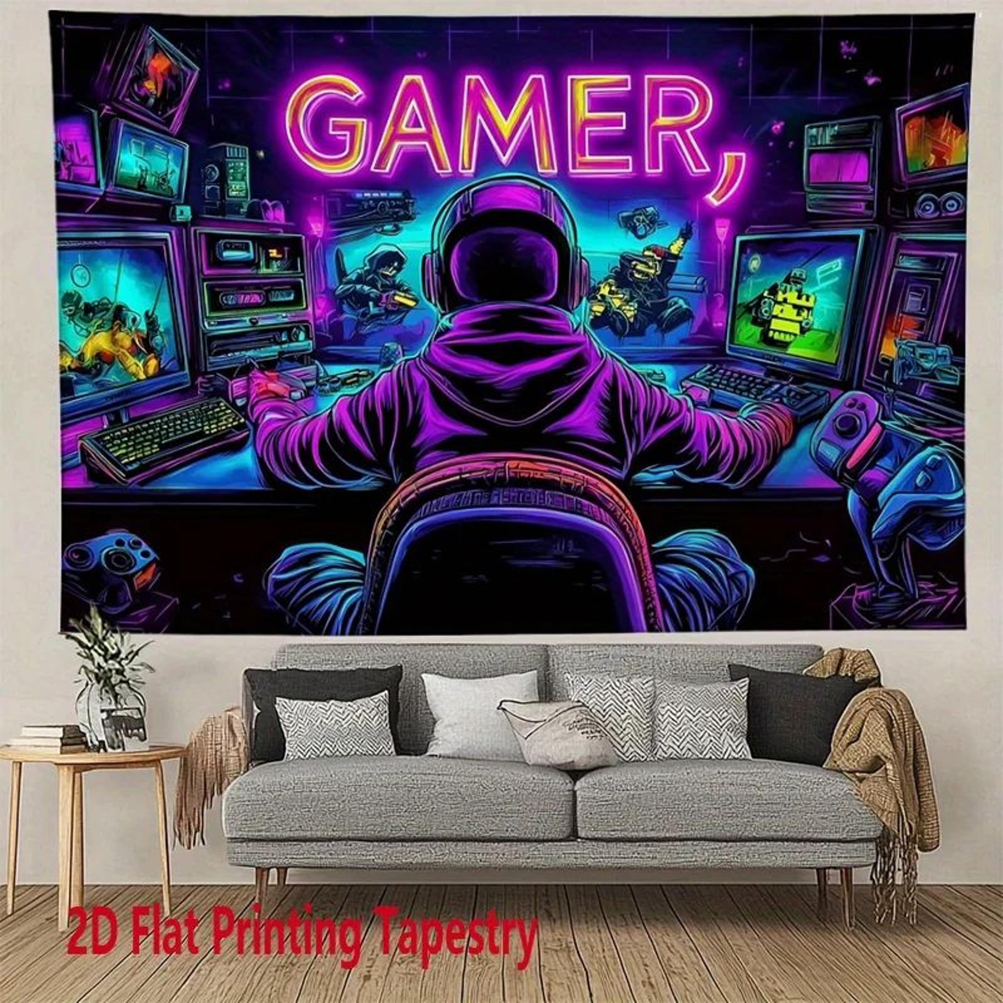 VIKAMA GAMER Fluorescent Tapestry  Neon Gaming Wall Art For Bedroom Living Room  ESports Room 2