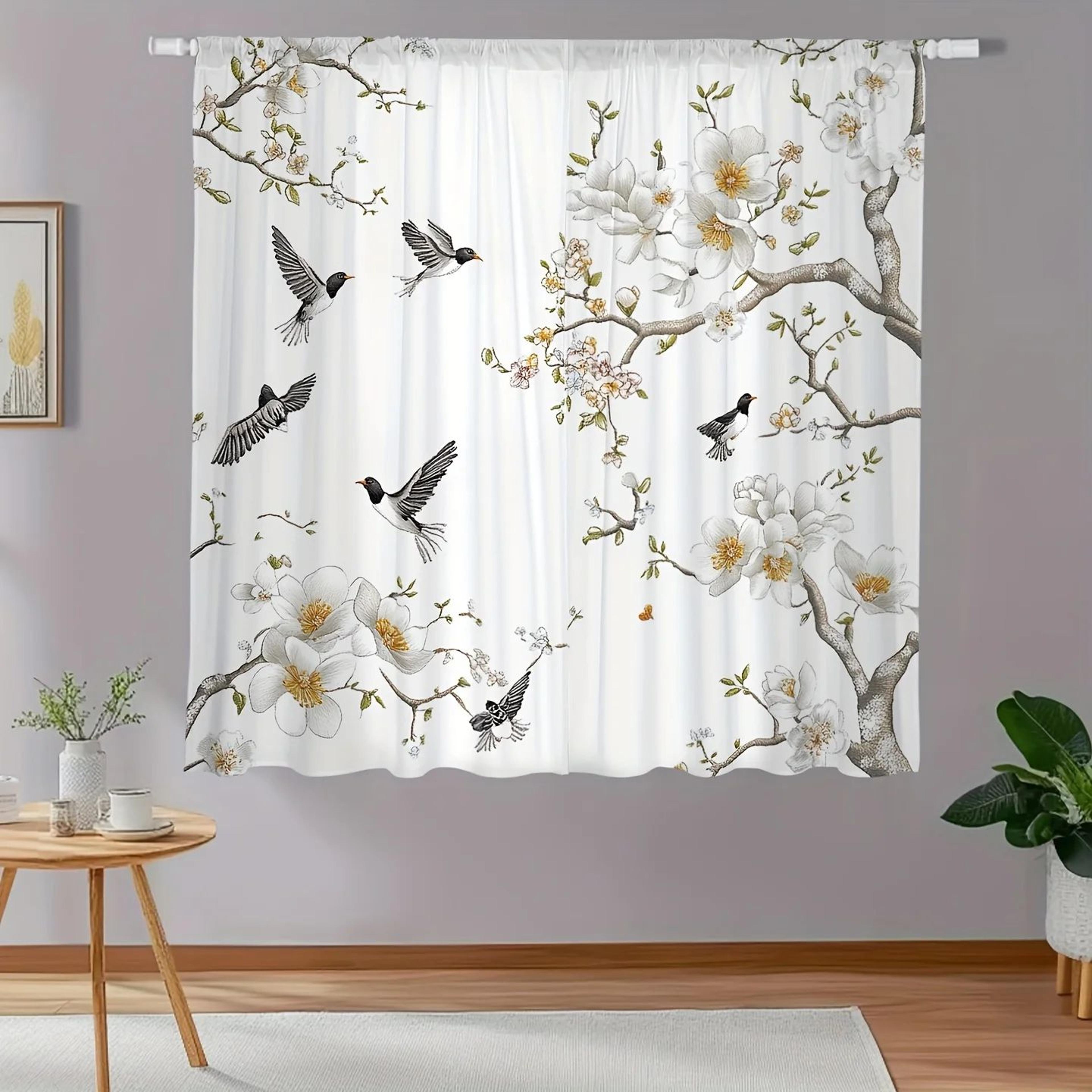 2pcs Floral Bird Print Curtains  Modern Polyester Window Drapes For Living Room  Bedroom 2