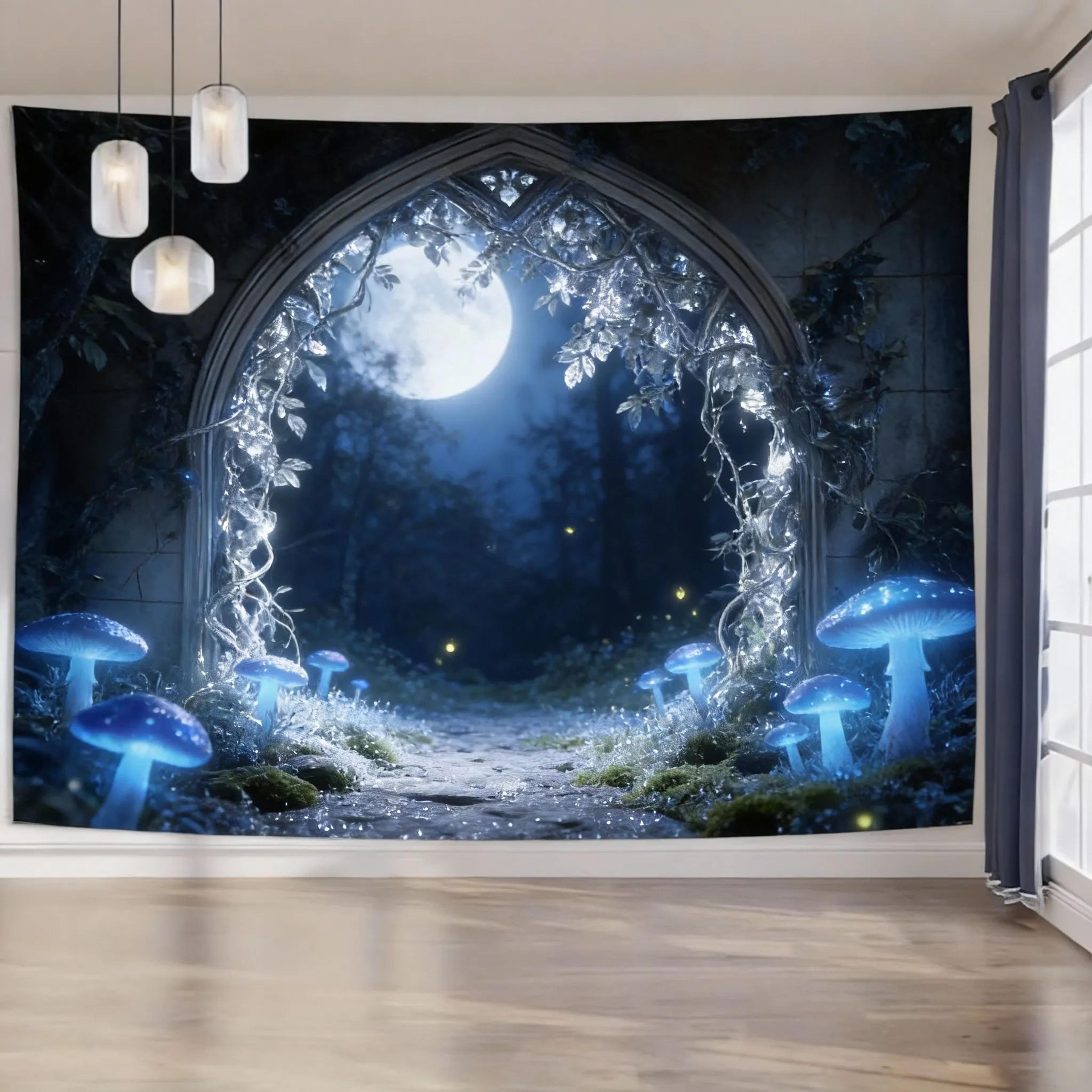 Gothic Window Forest Tapestry  Lush Green Landscape Wall Hanging For Living Room  Bedroom Decor 8