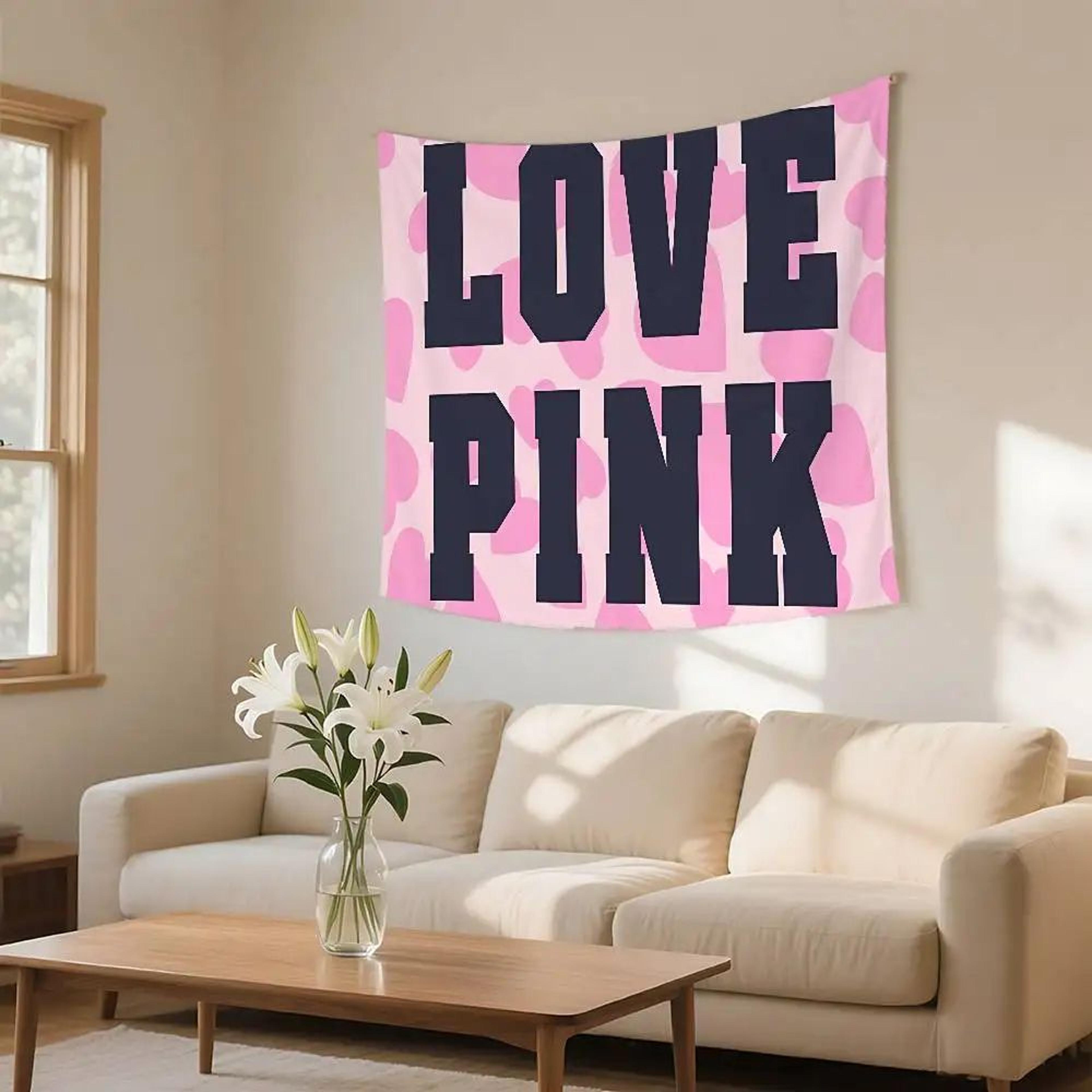 LOVE Pink Wall Tapestry  Romantic Polyester Hanging Decor For Bedroom Living Room  Home Styling 9