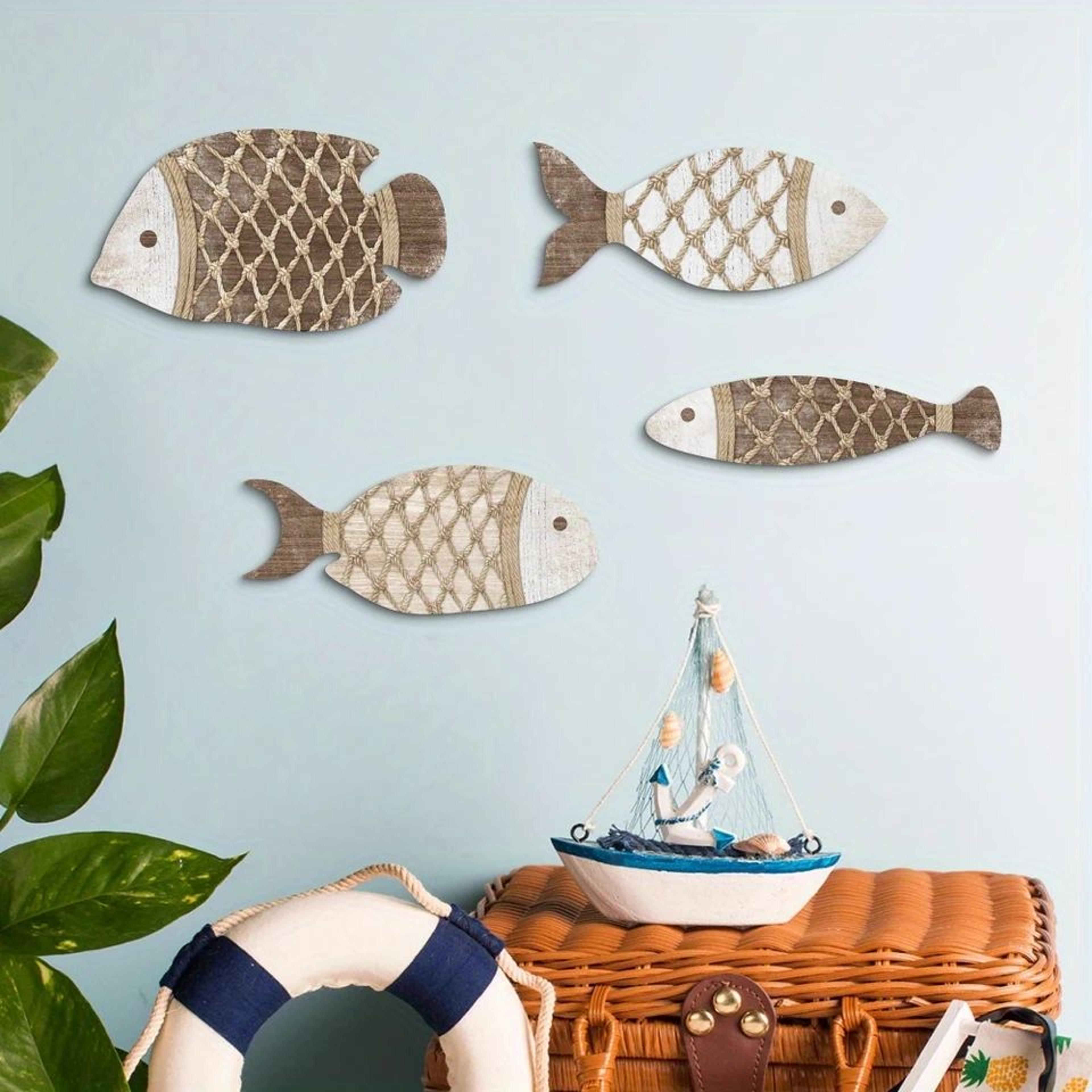 4pcs Tropical Fish Wooden Wall Art  Rustic Nautical 2D Hanging Decor For Coastal Home Styling 1