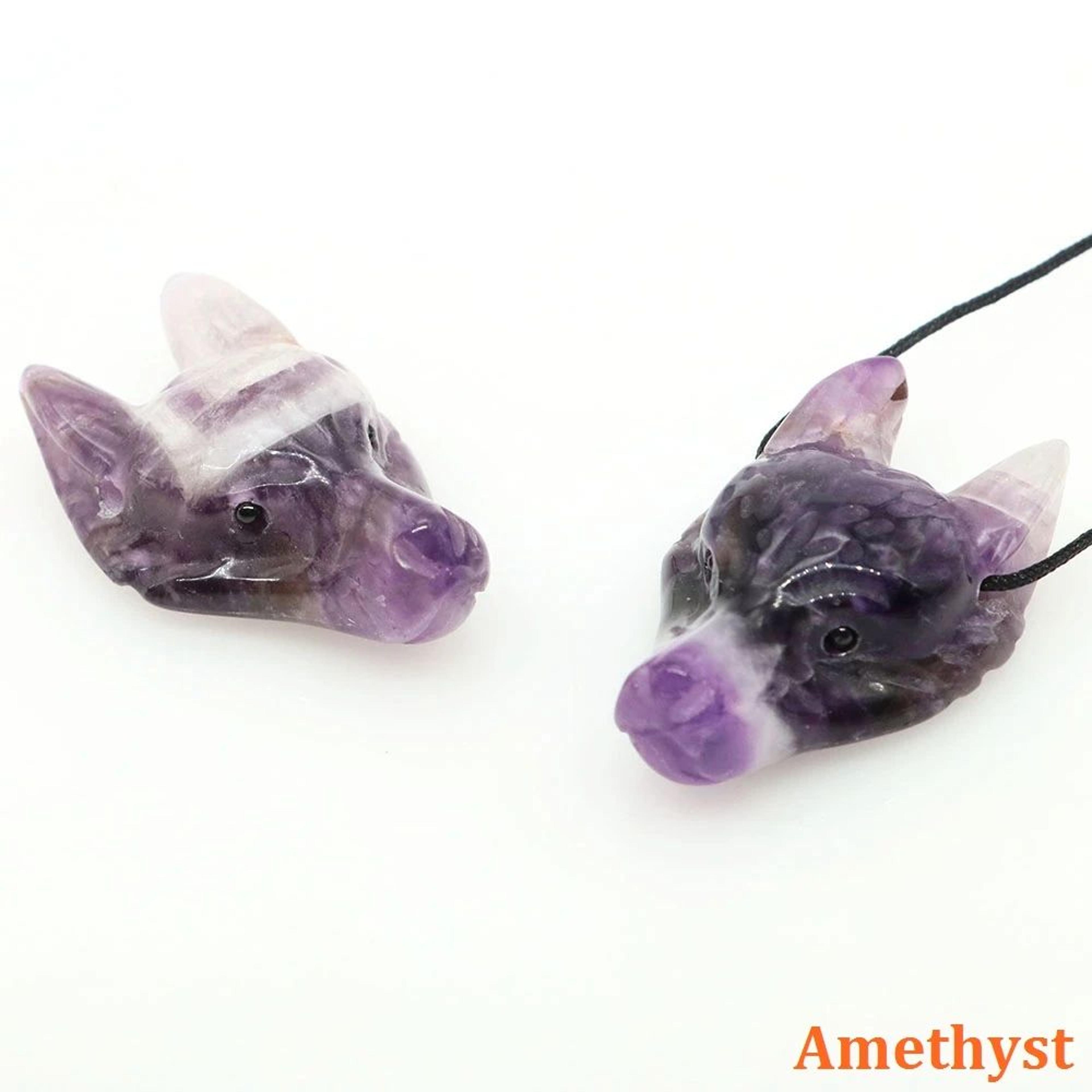 15in Wolf Head Crystal Pendant  Hand Carved Natural Healing Stone Necklace Charm 7