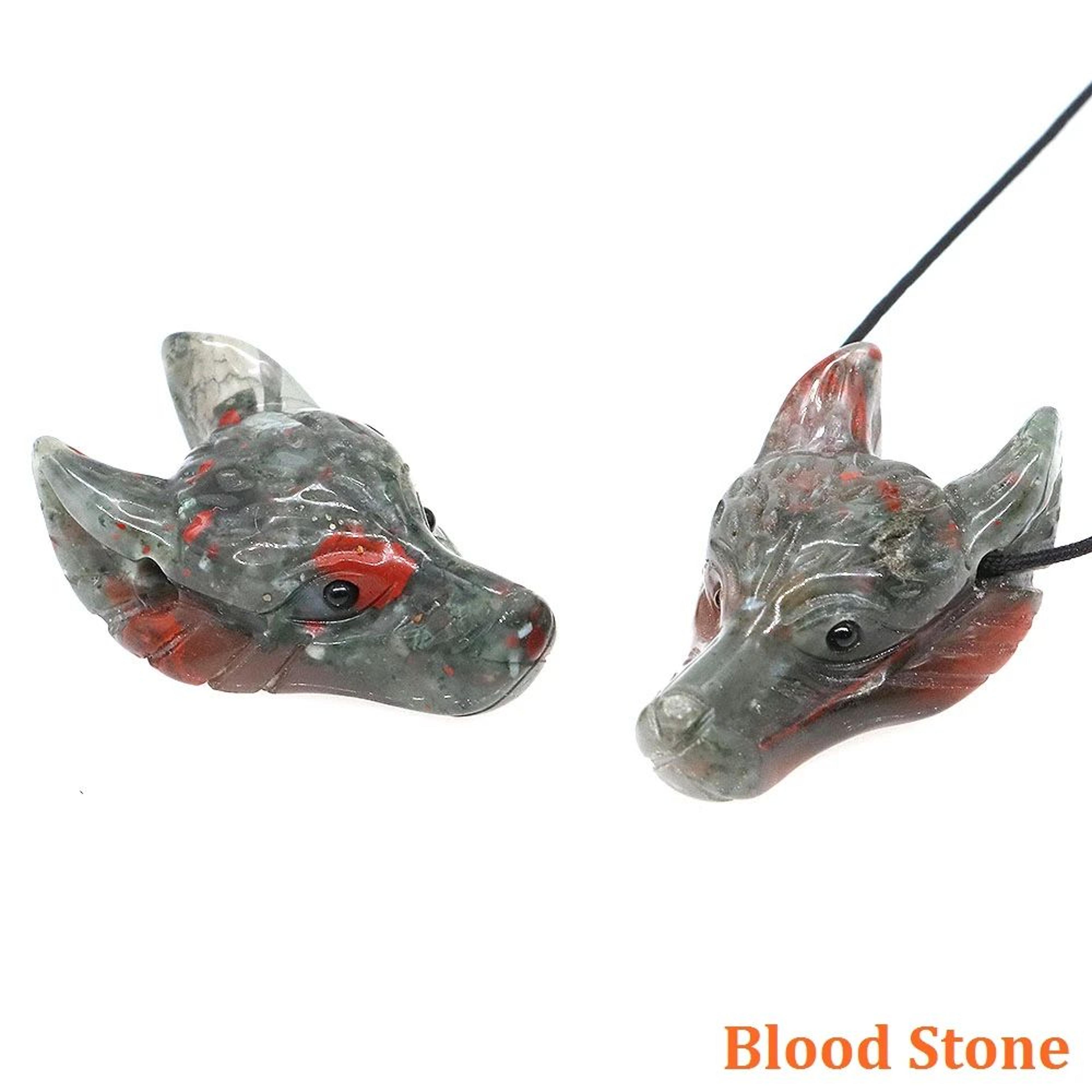 15in Wolf Head Crystal Pendant  Hand Carved Natural Healing Stone Necklace Charm 14