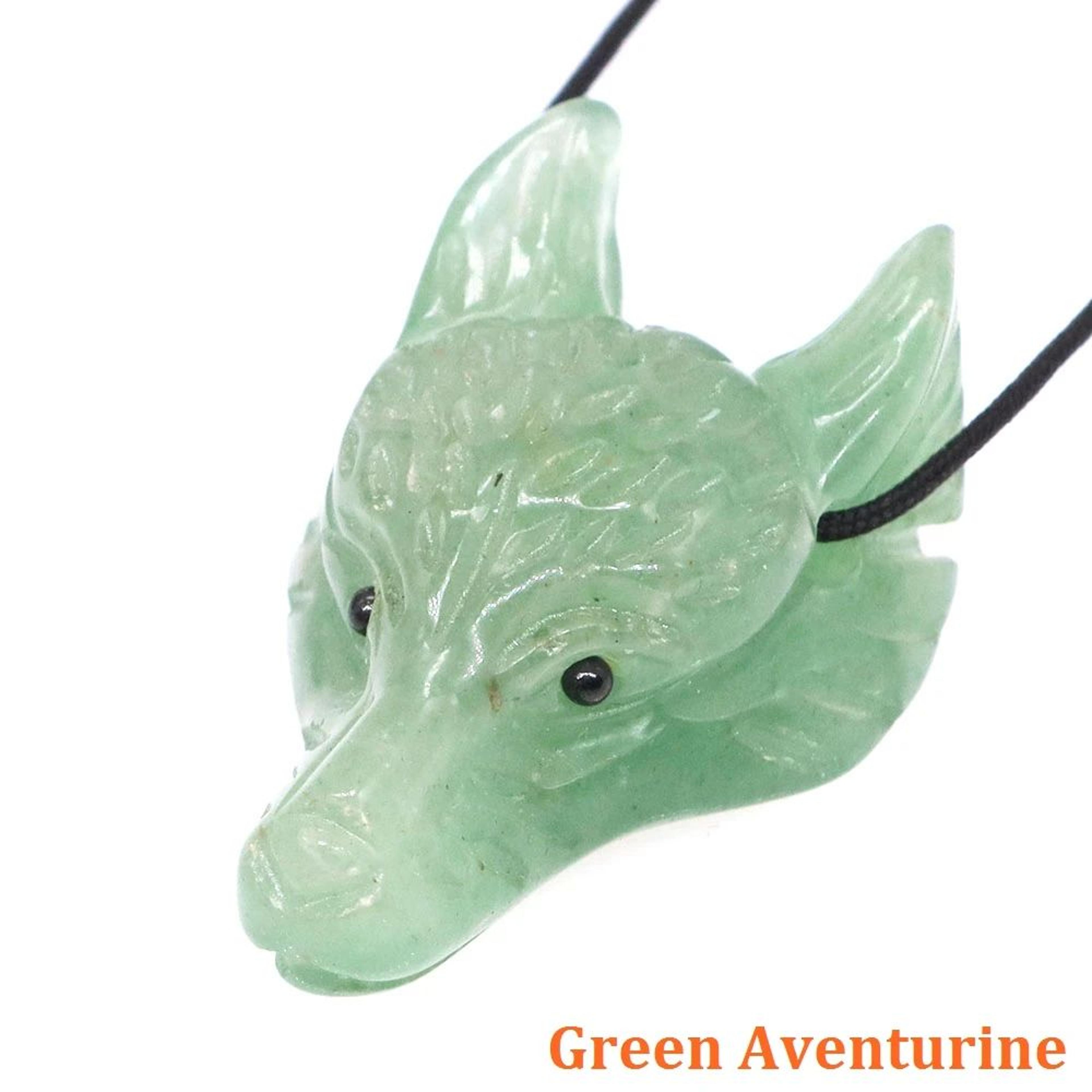 15in Wolf Head Crystal Pendant  Hand Carved Natural Healing Stone Necklace Charm 17