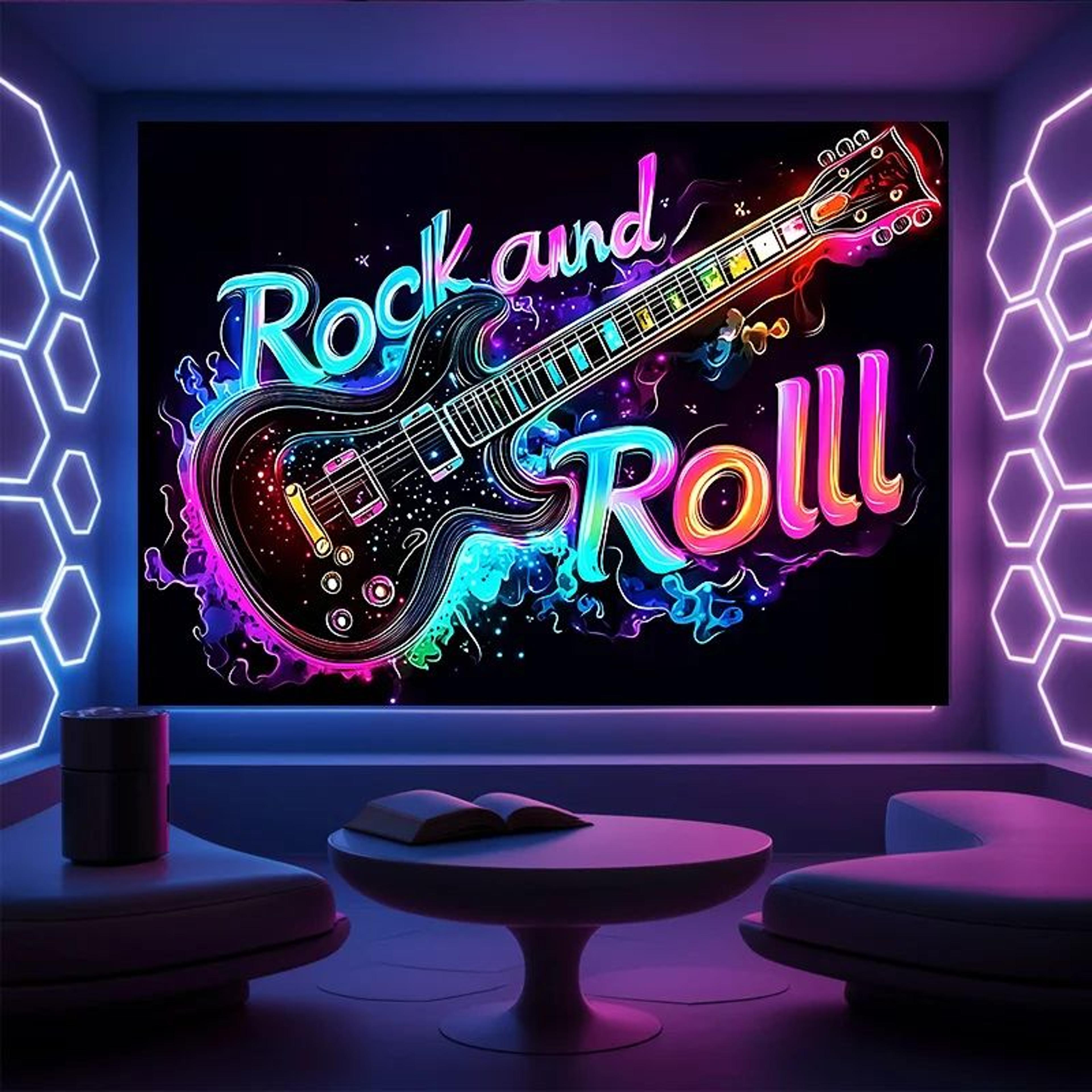Neon Rock Guitar Tapestry  Electric Music Wall Hanging For Cool Bar  Bedroom Decor 1