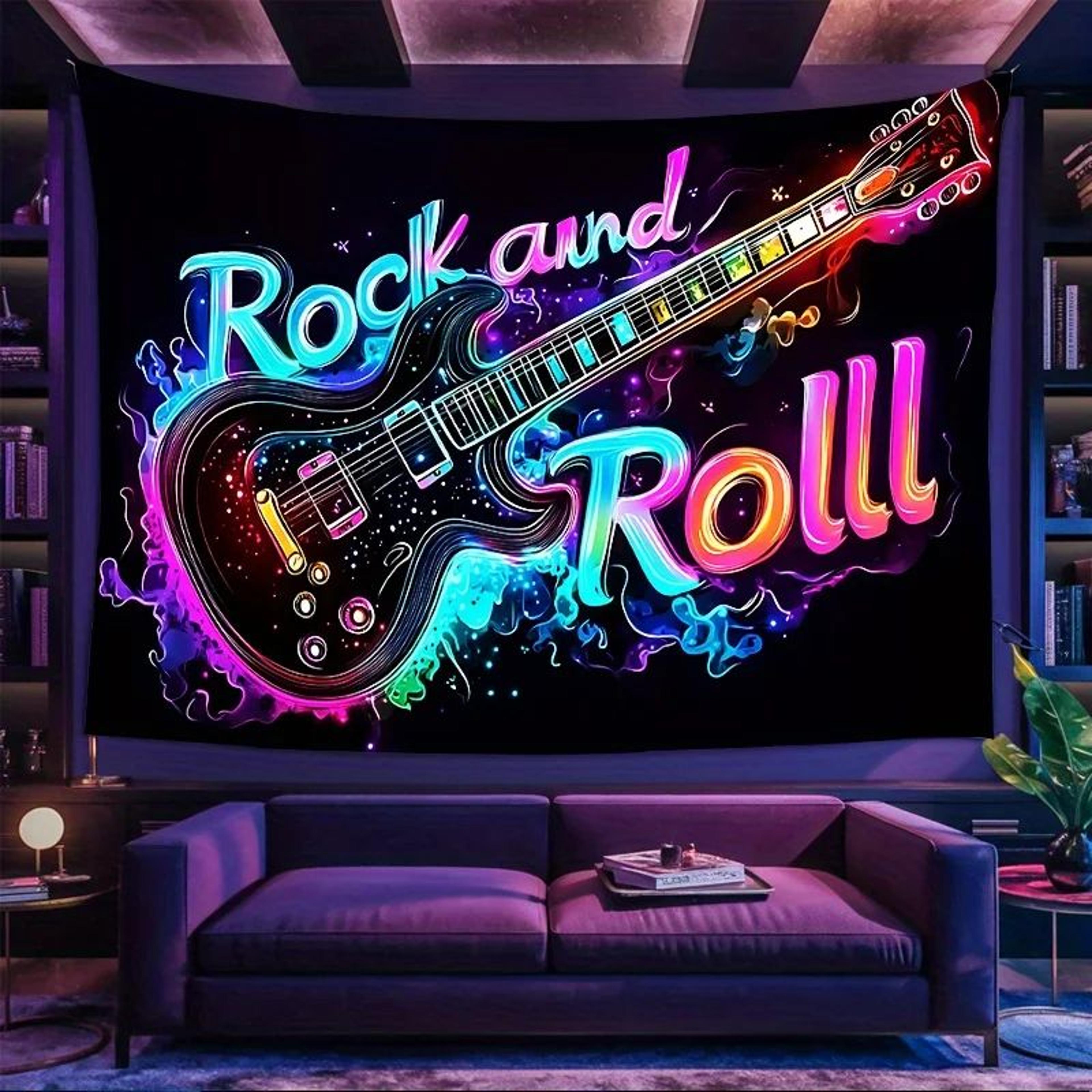 Neon Rock Guitar Tapestry  Electric Music Wall Hanging For Cool Bar  Bedroom Decor 6