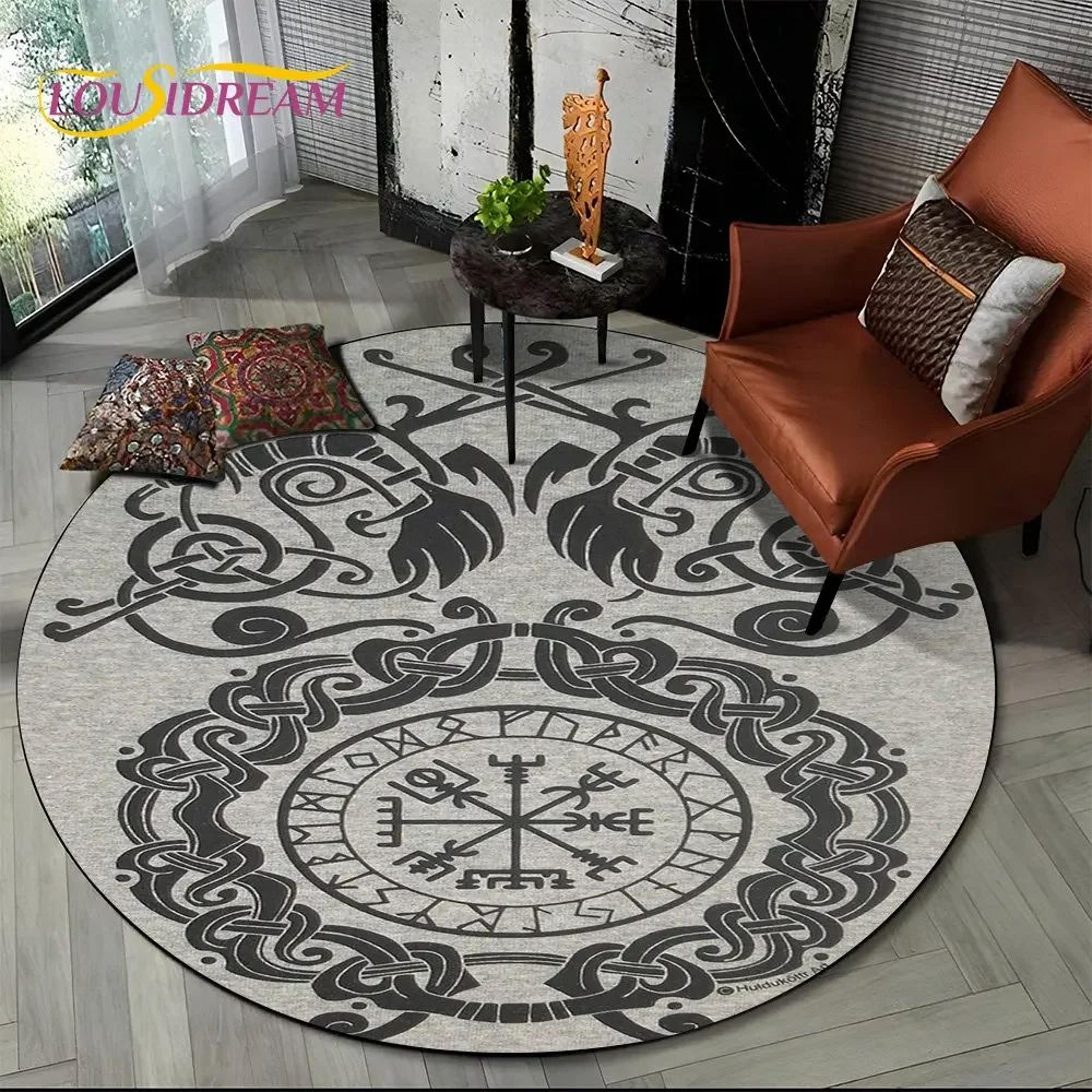 Viking Valknut Tree Of Life Round Rug  NonSlip Nordic Area Carpet For Living Room  Bedroom Decor 13
