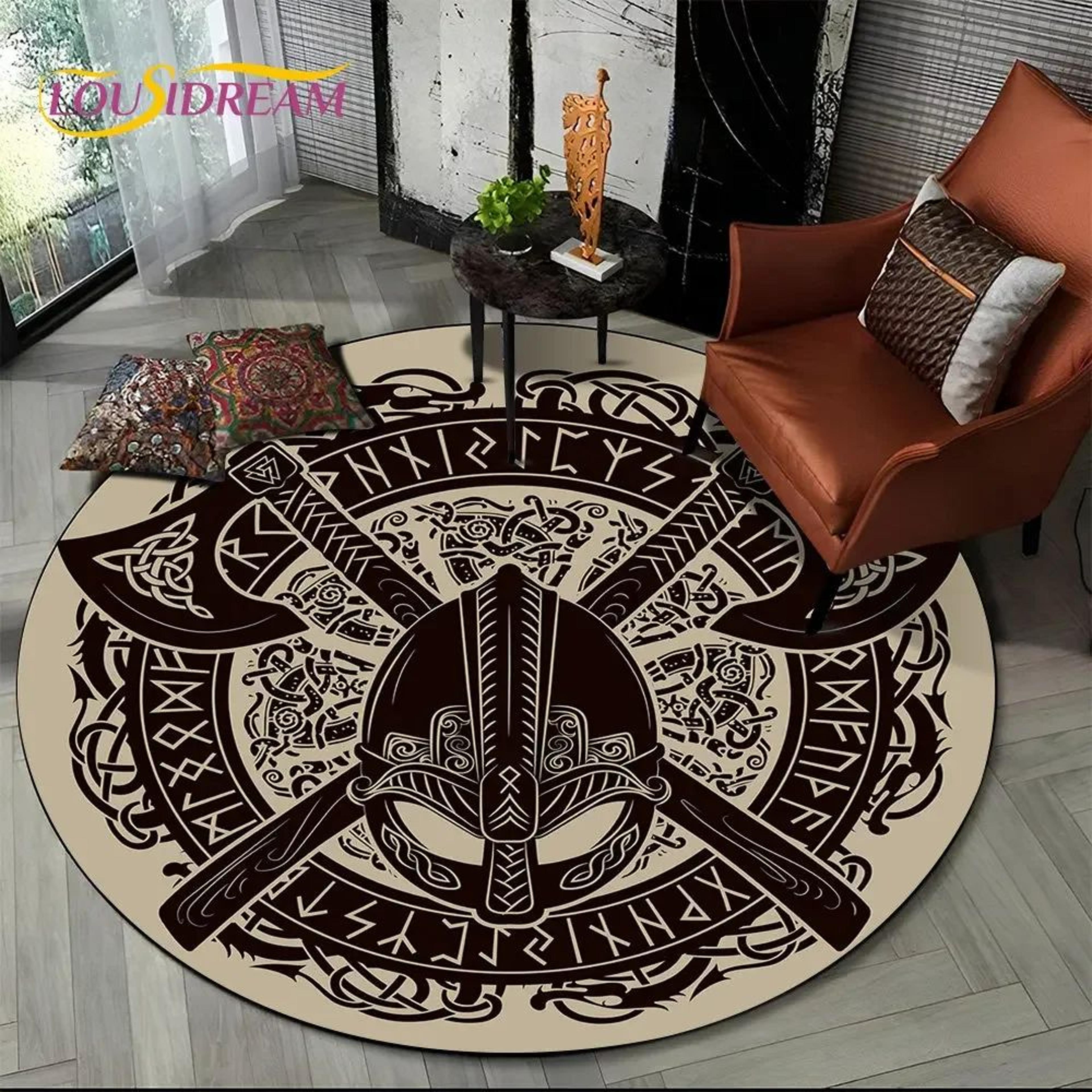 Viking Valknut Tree Of Life Round Rug  NonSlip Nordic Area Carpet For Living Room  Bedroom Decor 21