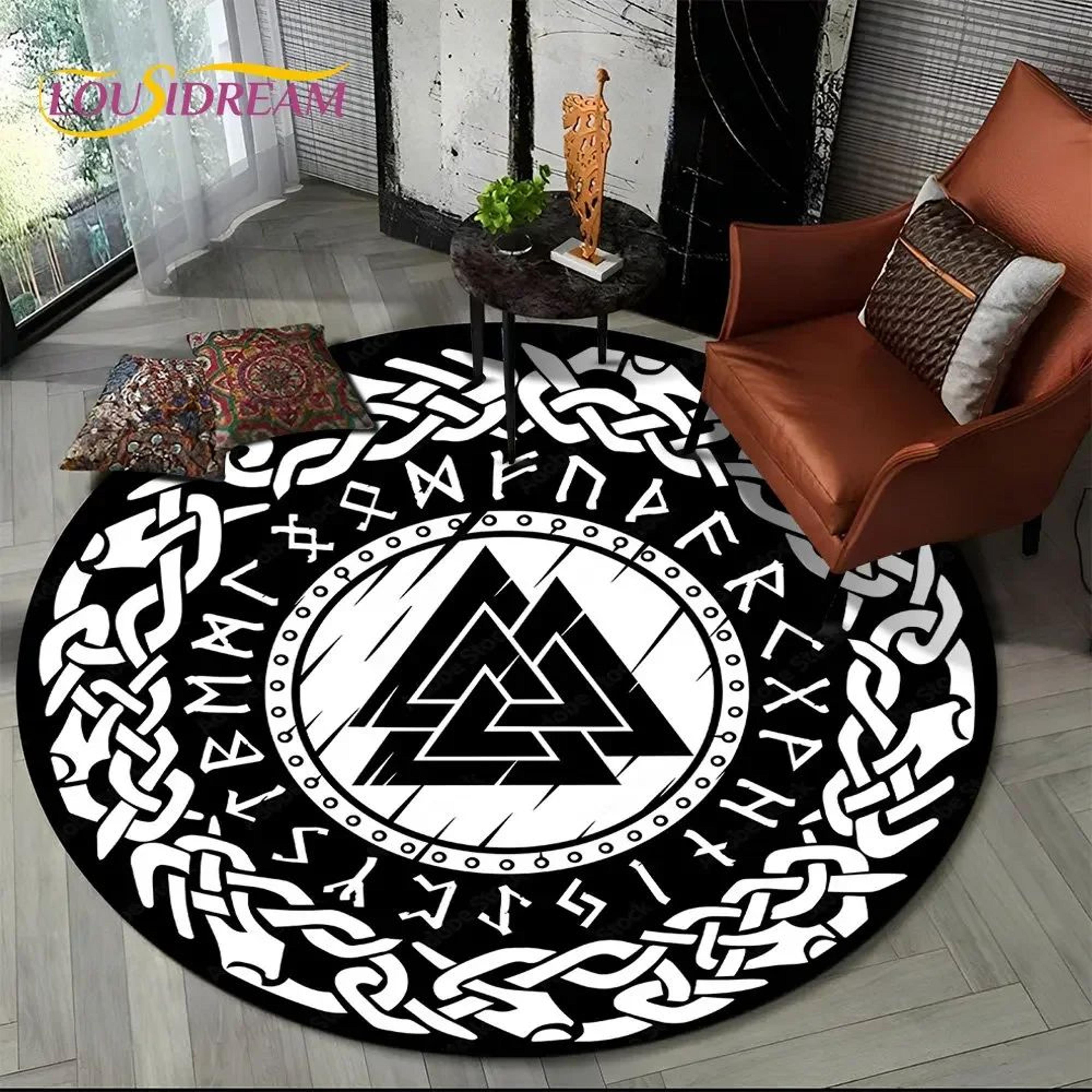 Viking Valknut Tree Of Life Round Rug  NonSlip Nordic Area Carpet For Living Room  Bedroom Decor 23