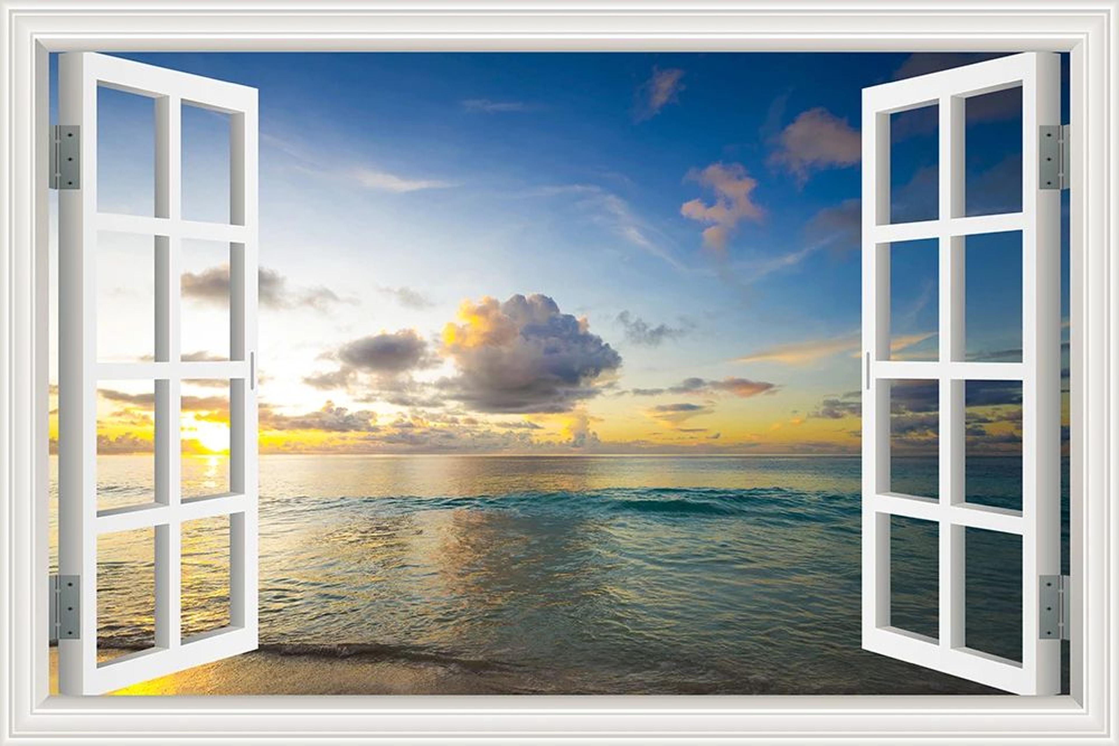 3D Beach Window View Wall Sticker  Ocean Sky Landscape Peel  Stick PVC Wallpaper 11