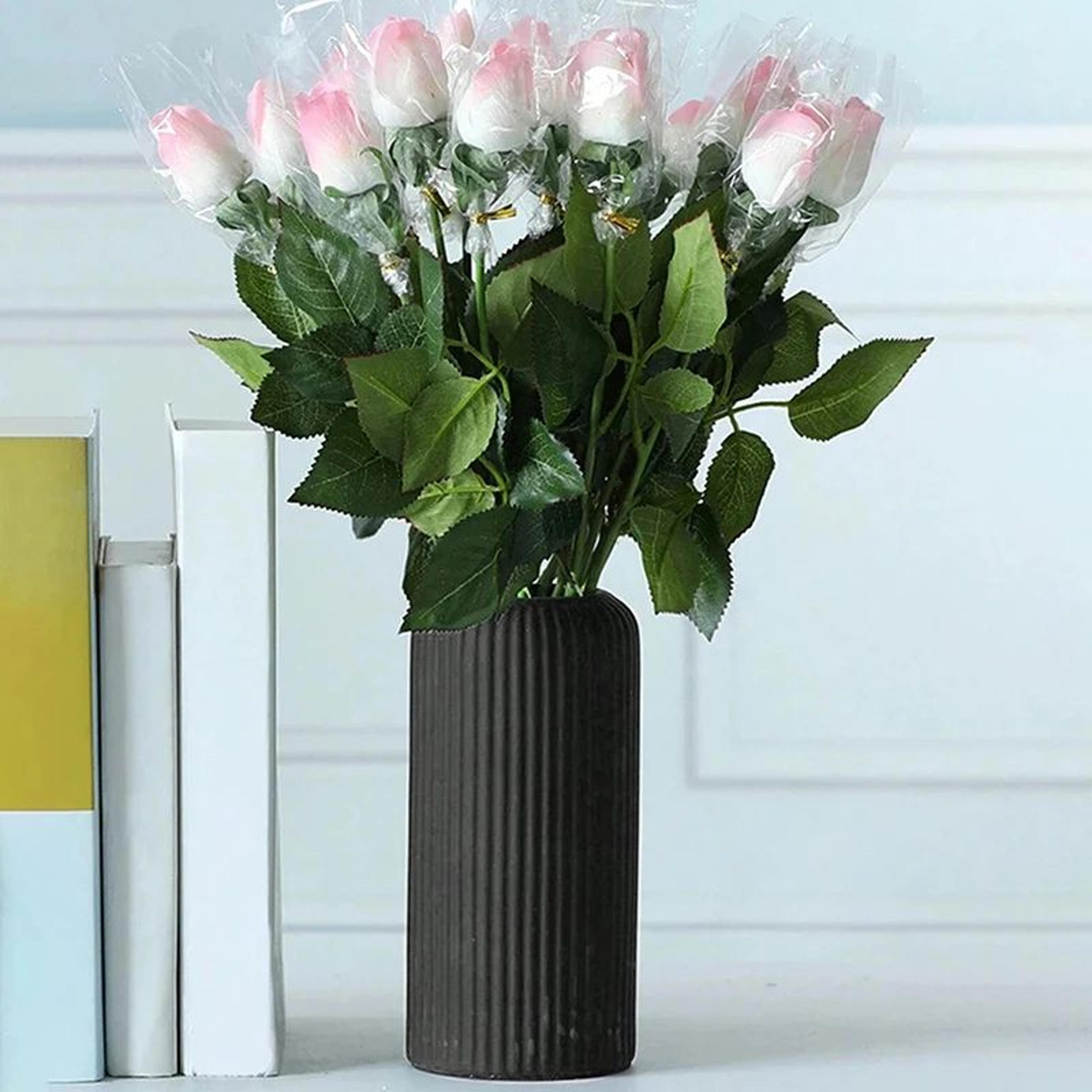 Striped CeramicLook Plastic Flower Vase  Minimalist Decorative Floral Display Vase 2