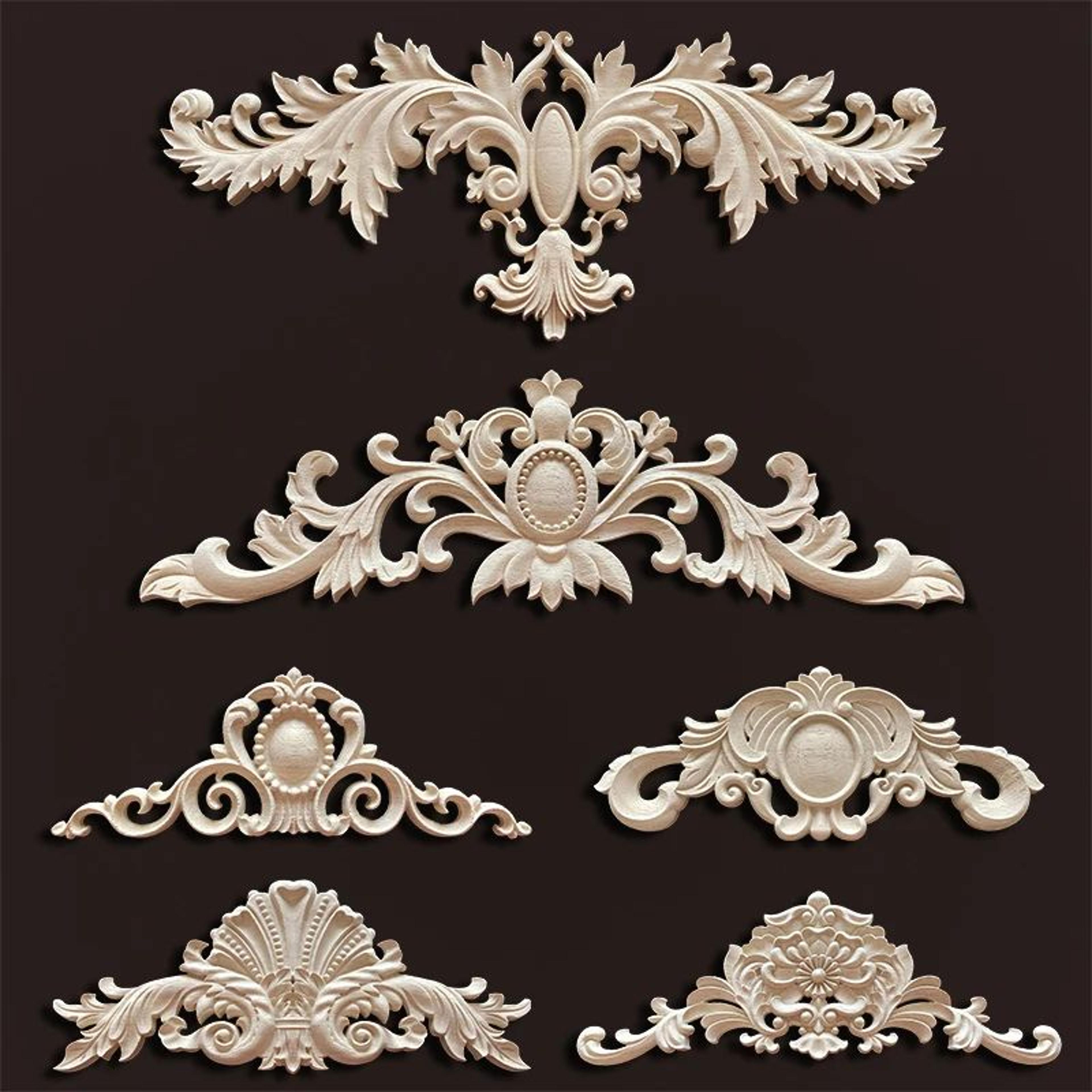 Antique Wood Carved Appliques Onlays  Decorative Moulding Wall  Furniture Accents 5