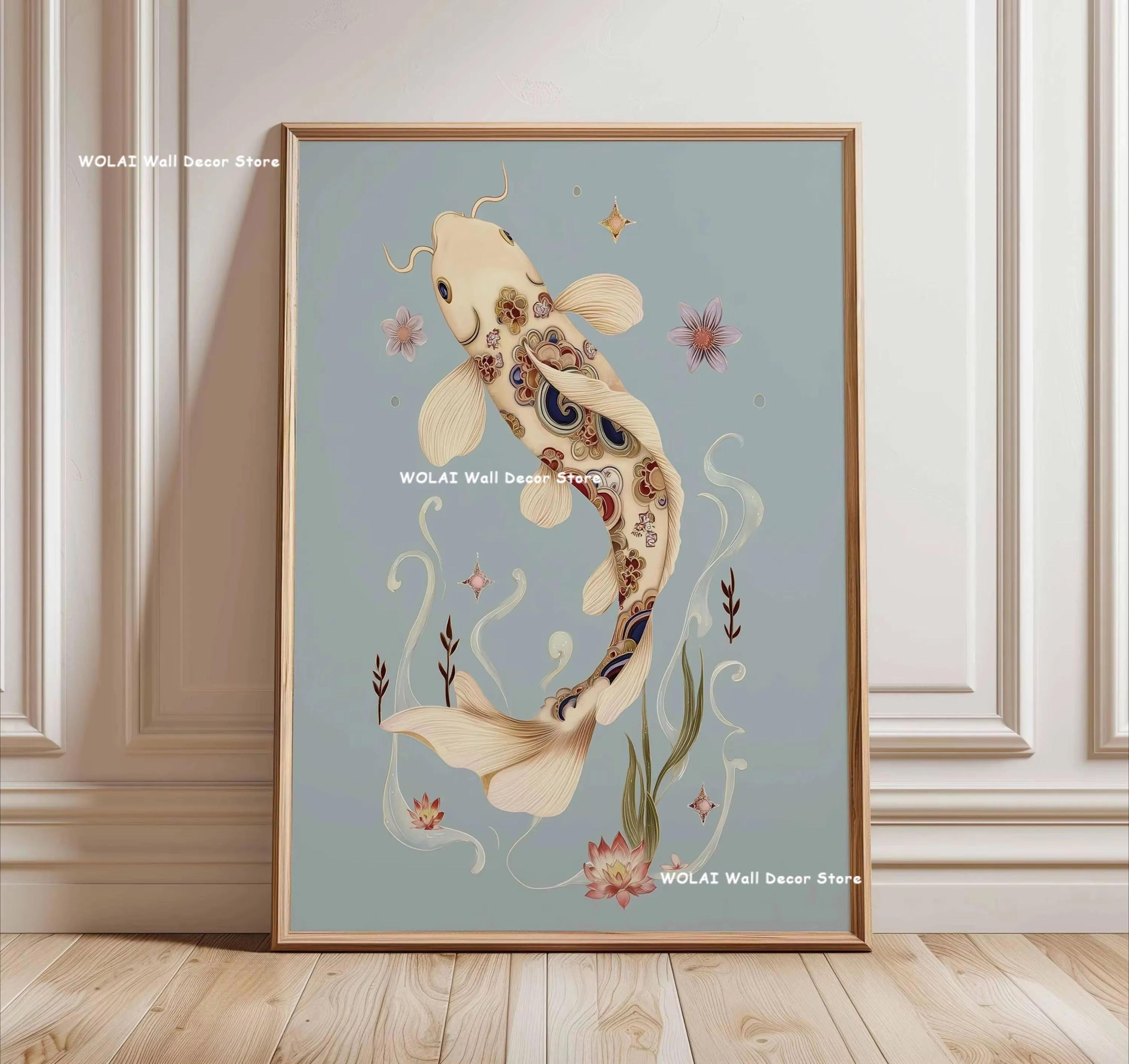 Japanese Zen Forest  Koi Canvas Wall Art  Retro Sun Wave Abstract Poster For Peaceful Home Decor 21