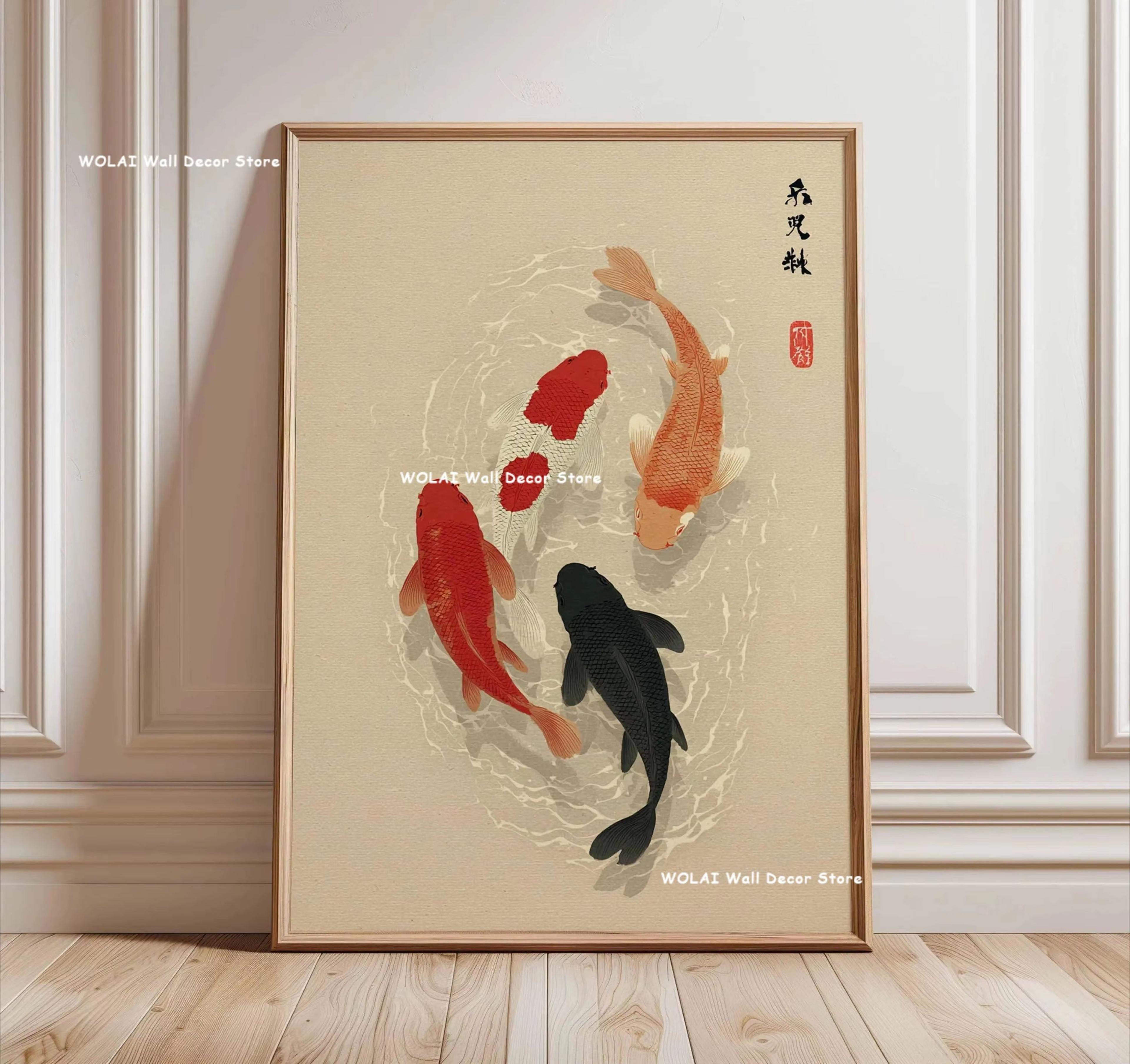Japanese Zen Forest  Koi Canvas Wall Art  Retro Sun Wave Abstract Poster For Peaceful Home Decor 27