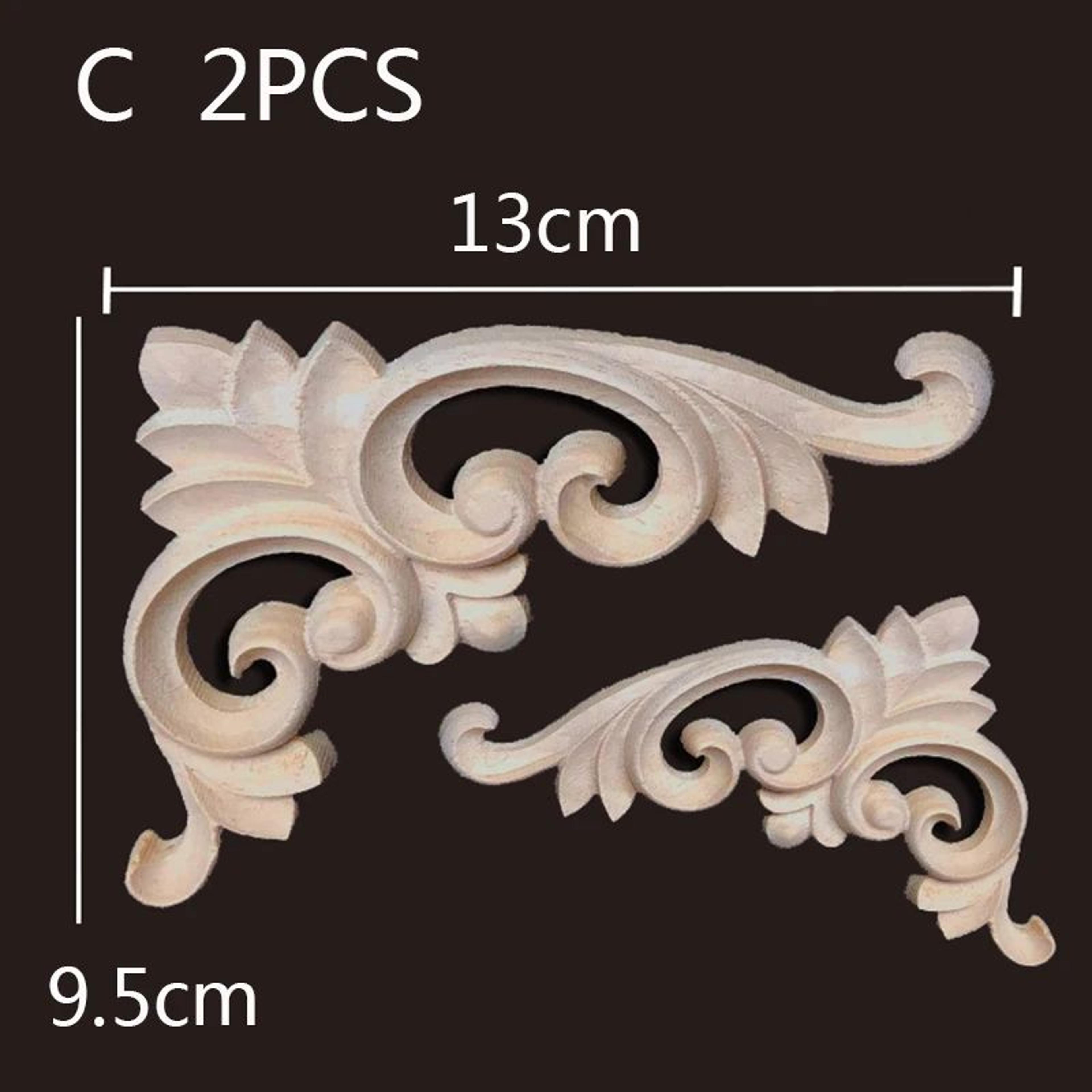 Vintage Wood Carved Corner Appliques Set  Decorative Furniture Onlay Floral Trim 9