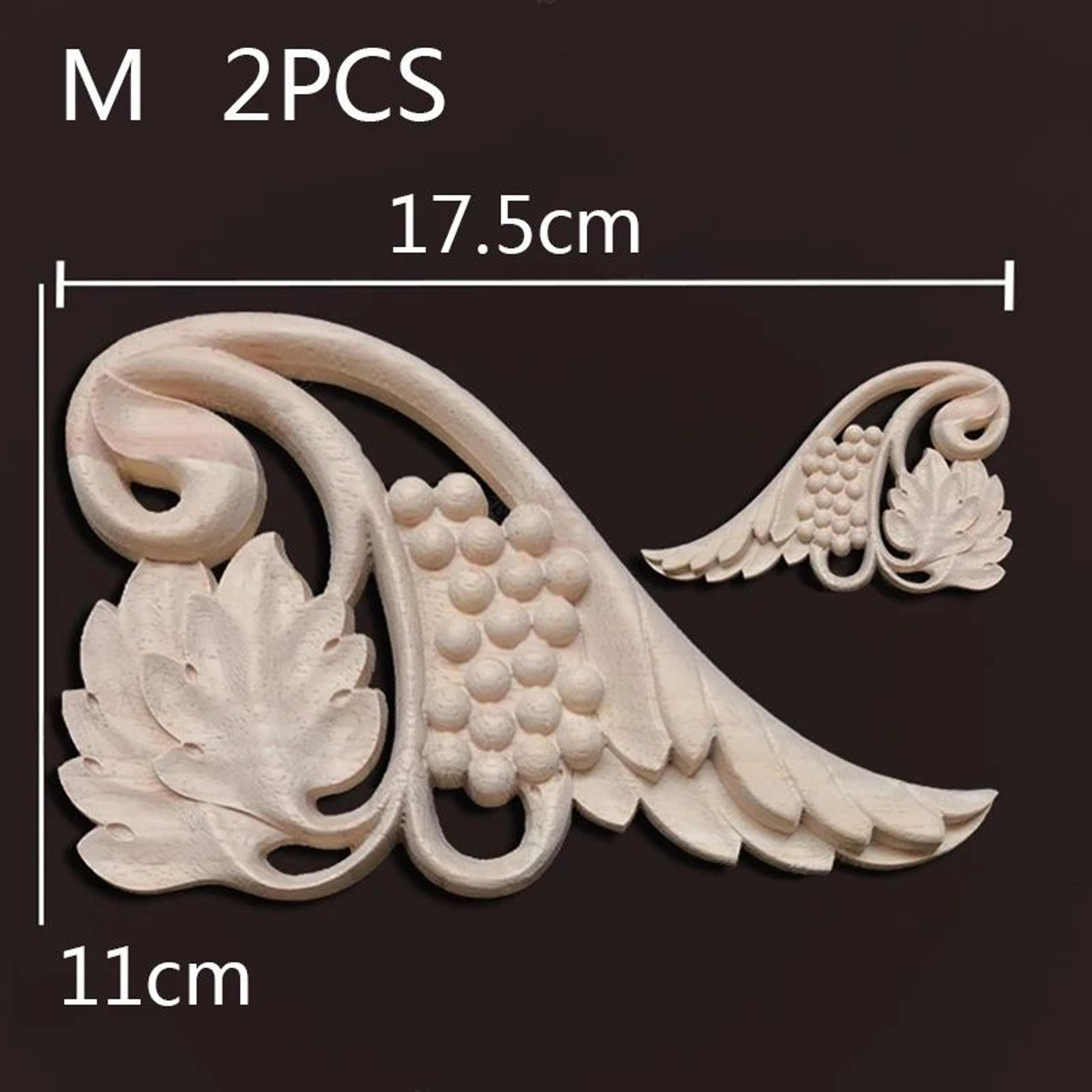 Vintage Wood Carved Corner Appliques Set  Decorative Furniture Onlay Floral Trim 21