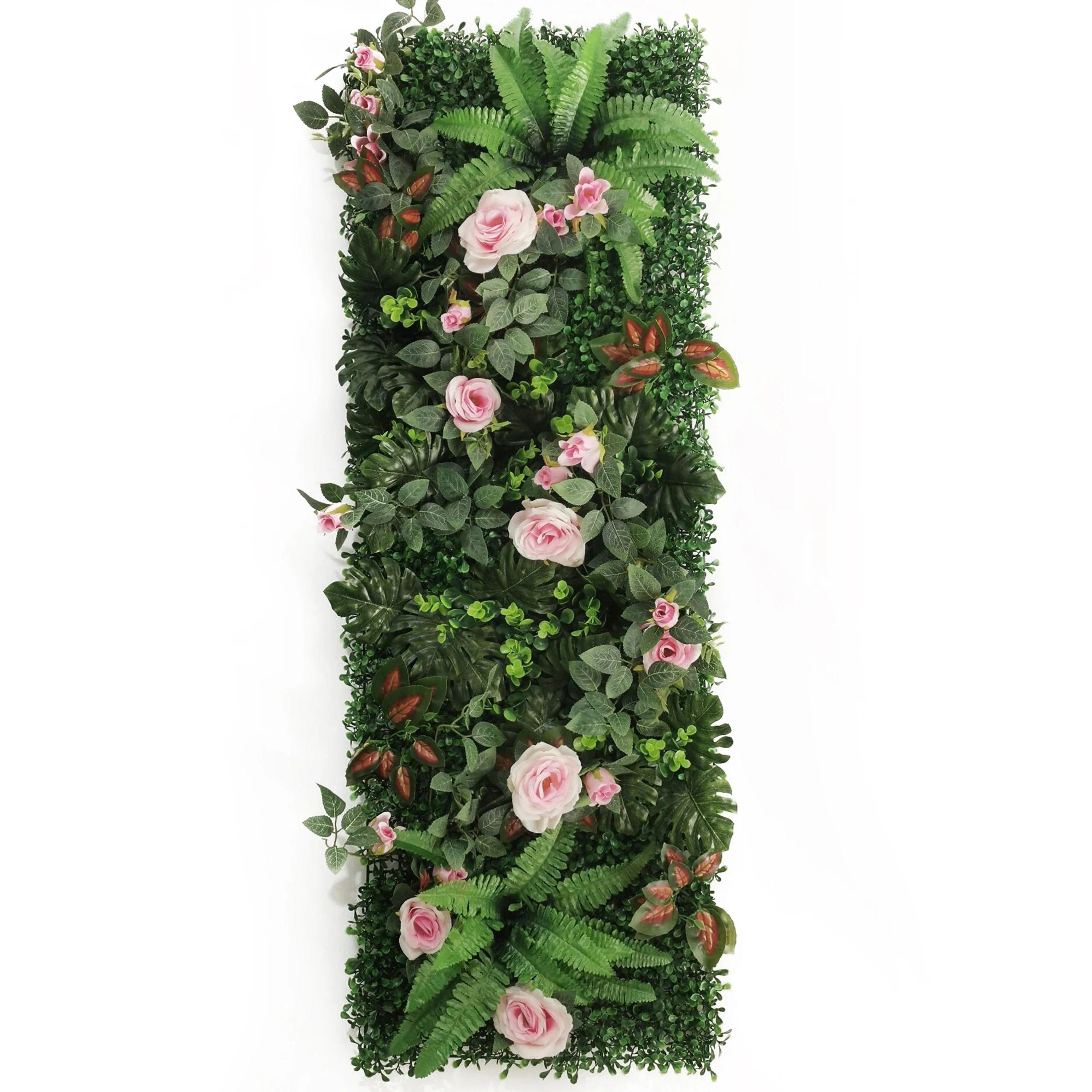 Artificial Rose Grass Wall Panel  16x47in Floral Lawn Decor With Straw Mat Backing 21