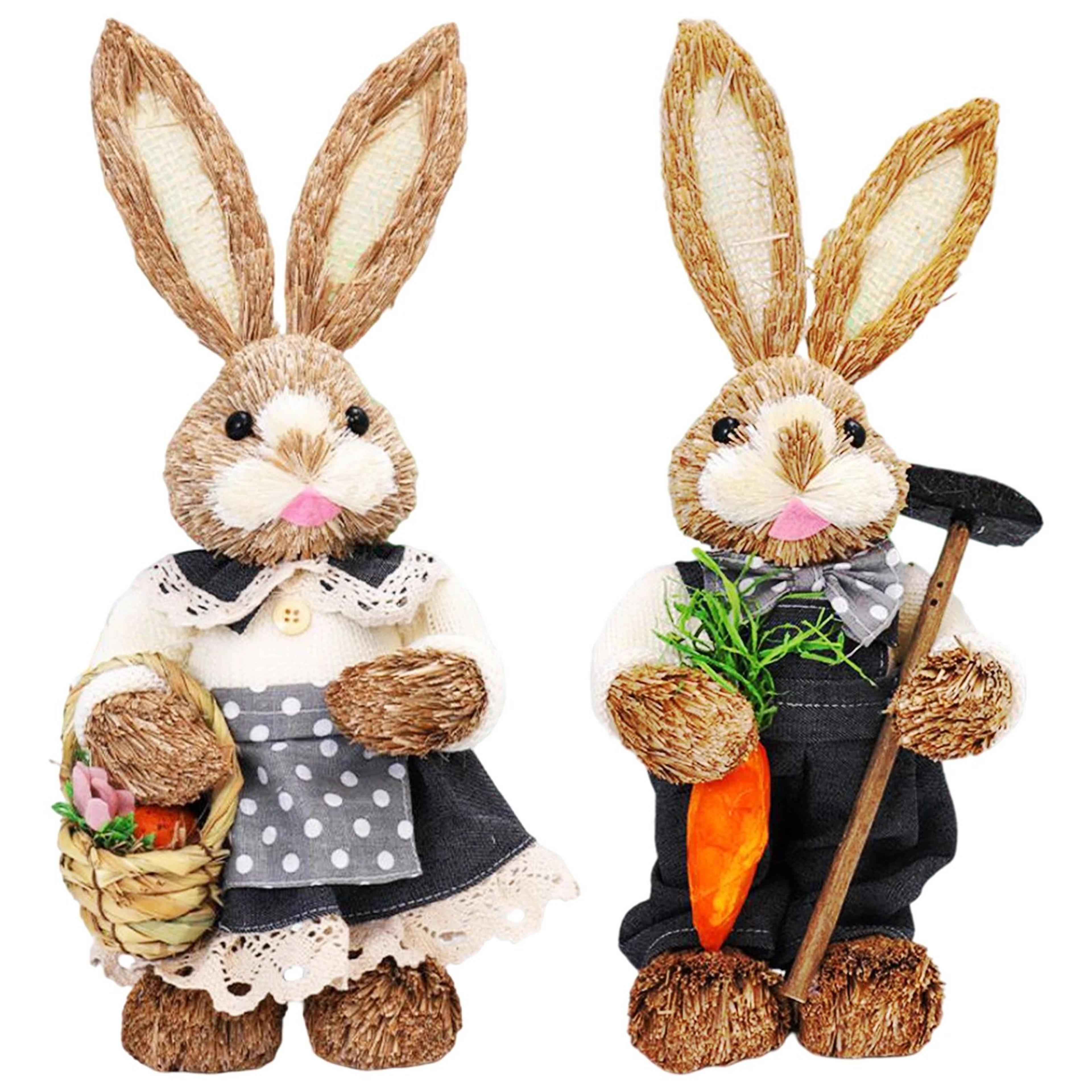 Straw Easter Bunny Figurine Set  14in Spring Rabbit Decor For Home  Garden 11