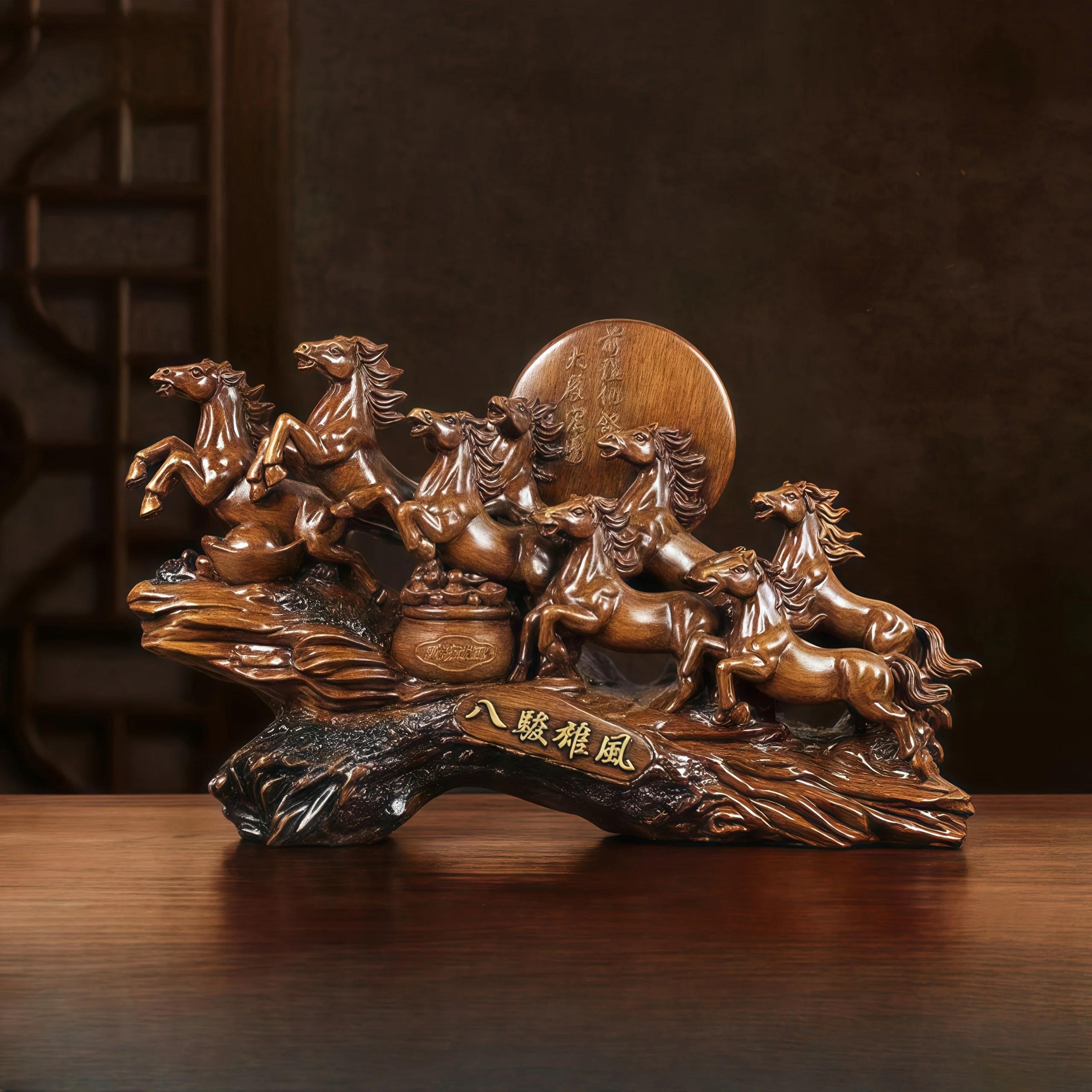 Eight Horses Feng Shui Resin Sculpture  Lucky Wealth Desk  Home Decor Figurine 1