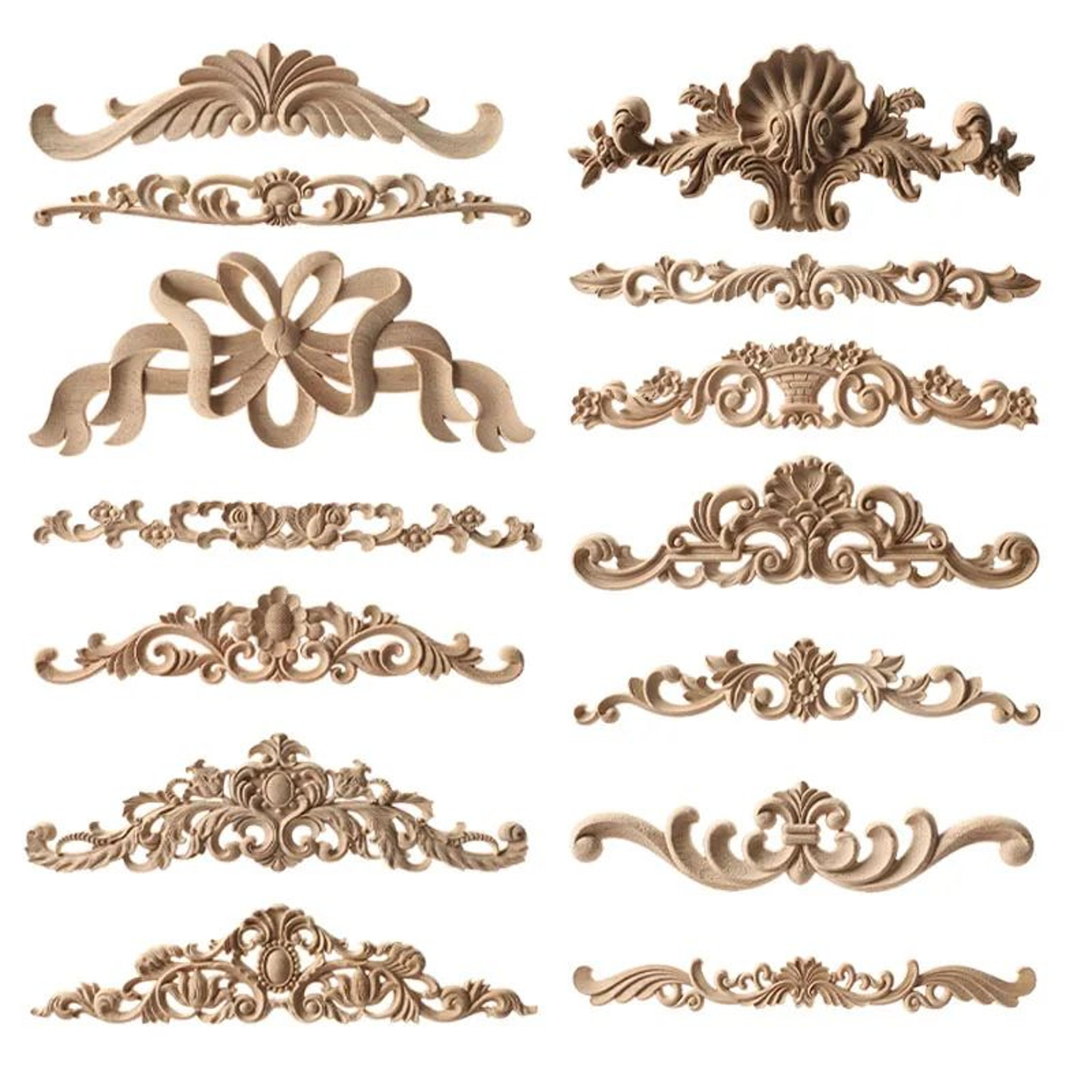 unpainted wood carving corner applique – retro furniture trim frame decor
