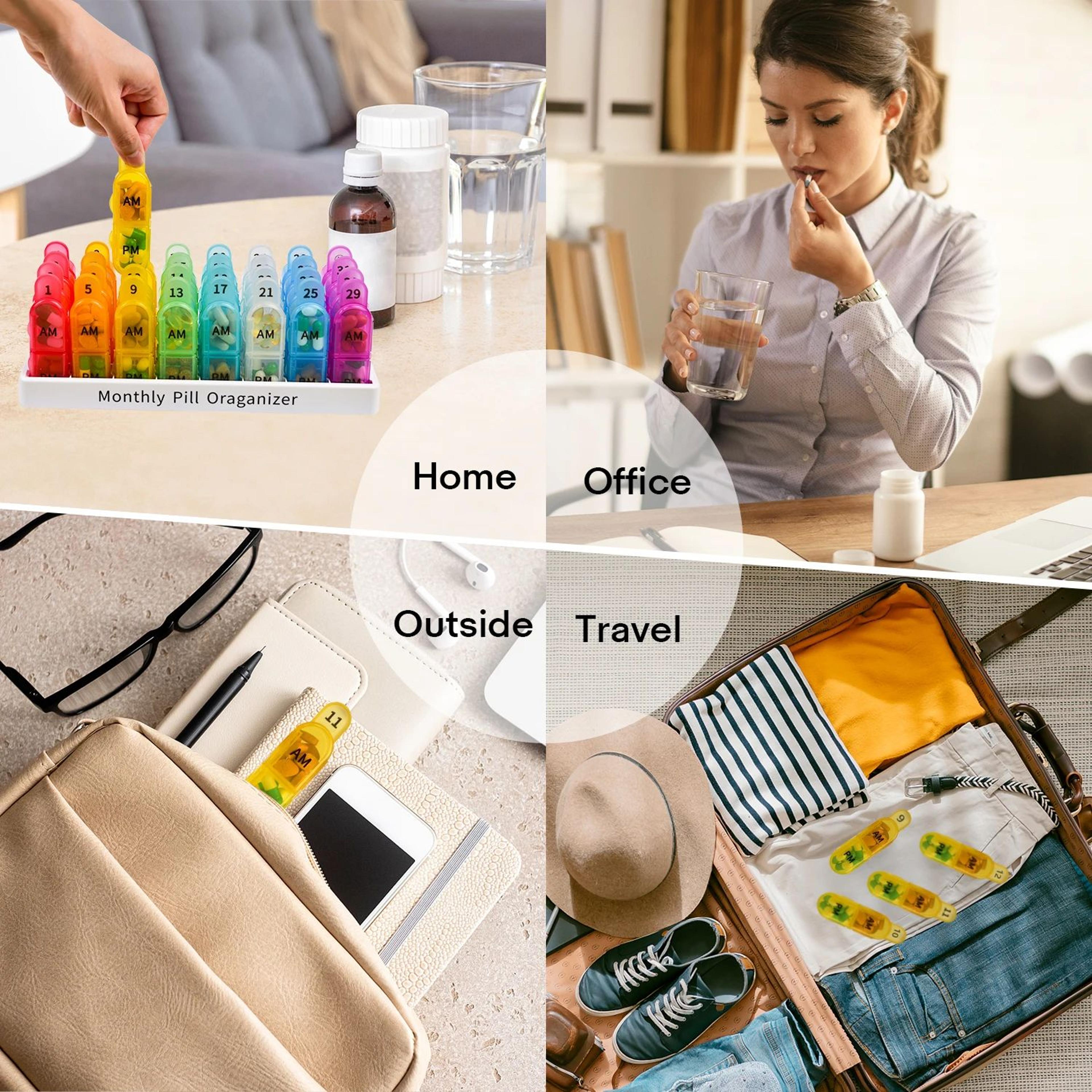 Portable Weekly  Monthly Pill Organizer Case  BPAFree Travel Pill Box With AMPM Compartments 4