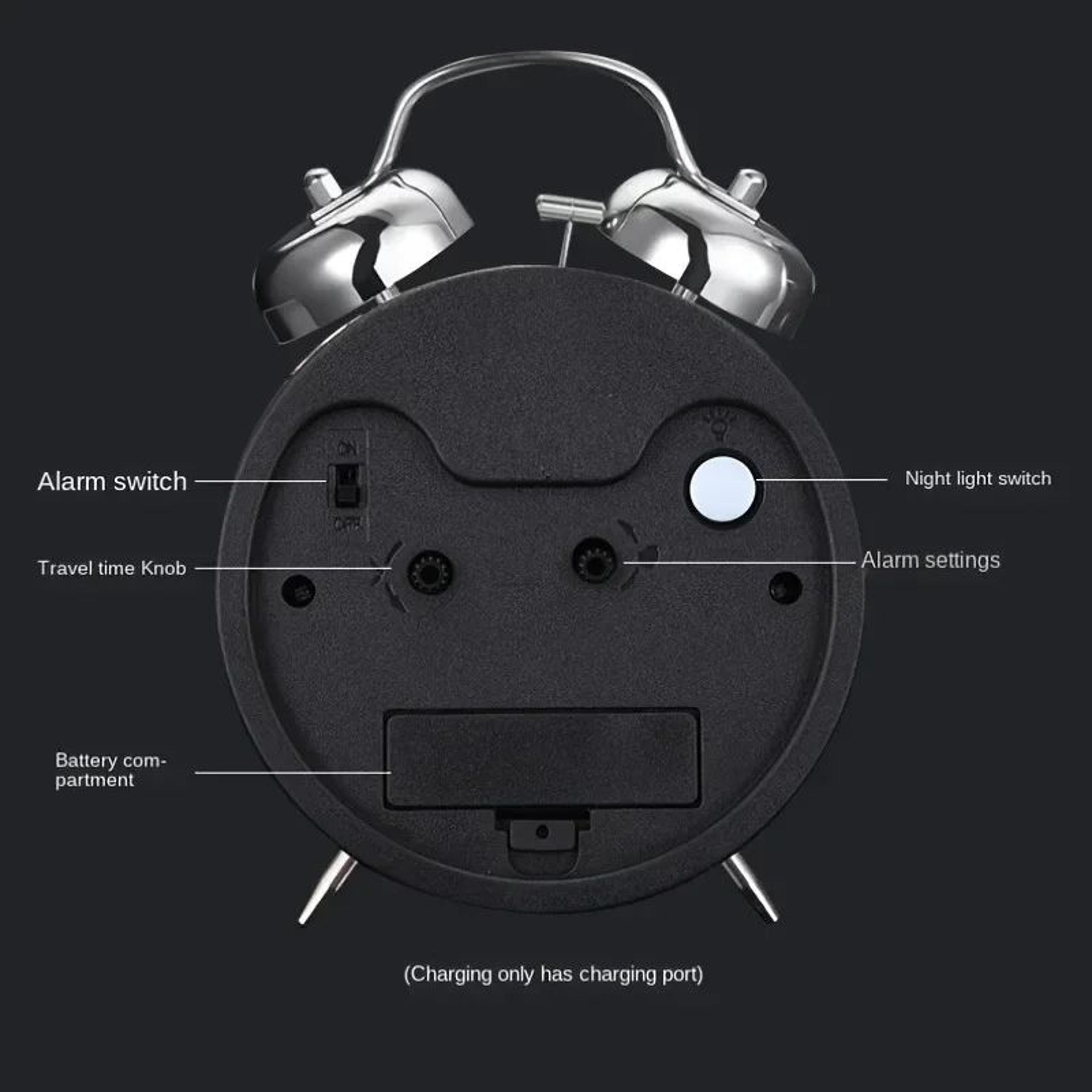 Classic Twin Bell Alarm Clock With Night Light  Loud Metal Desk Clock For Bedroom  Bedside 4