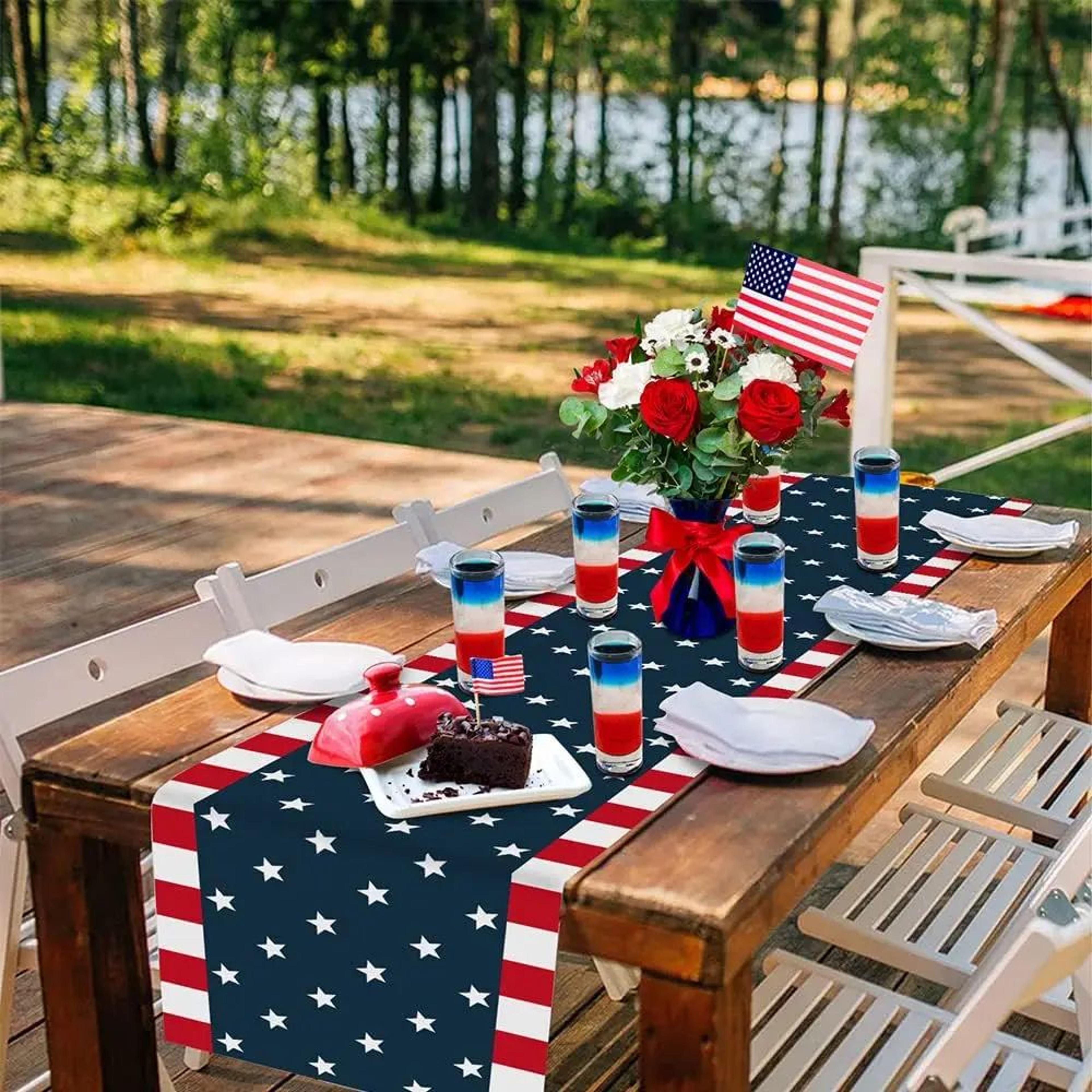 4th Of July Linen Table Runner  Independence Day Farmhouse Holiday Dining Decor 1