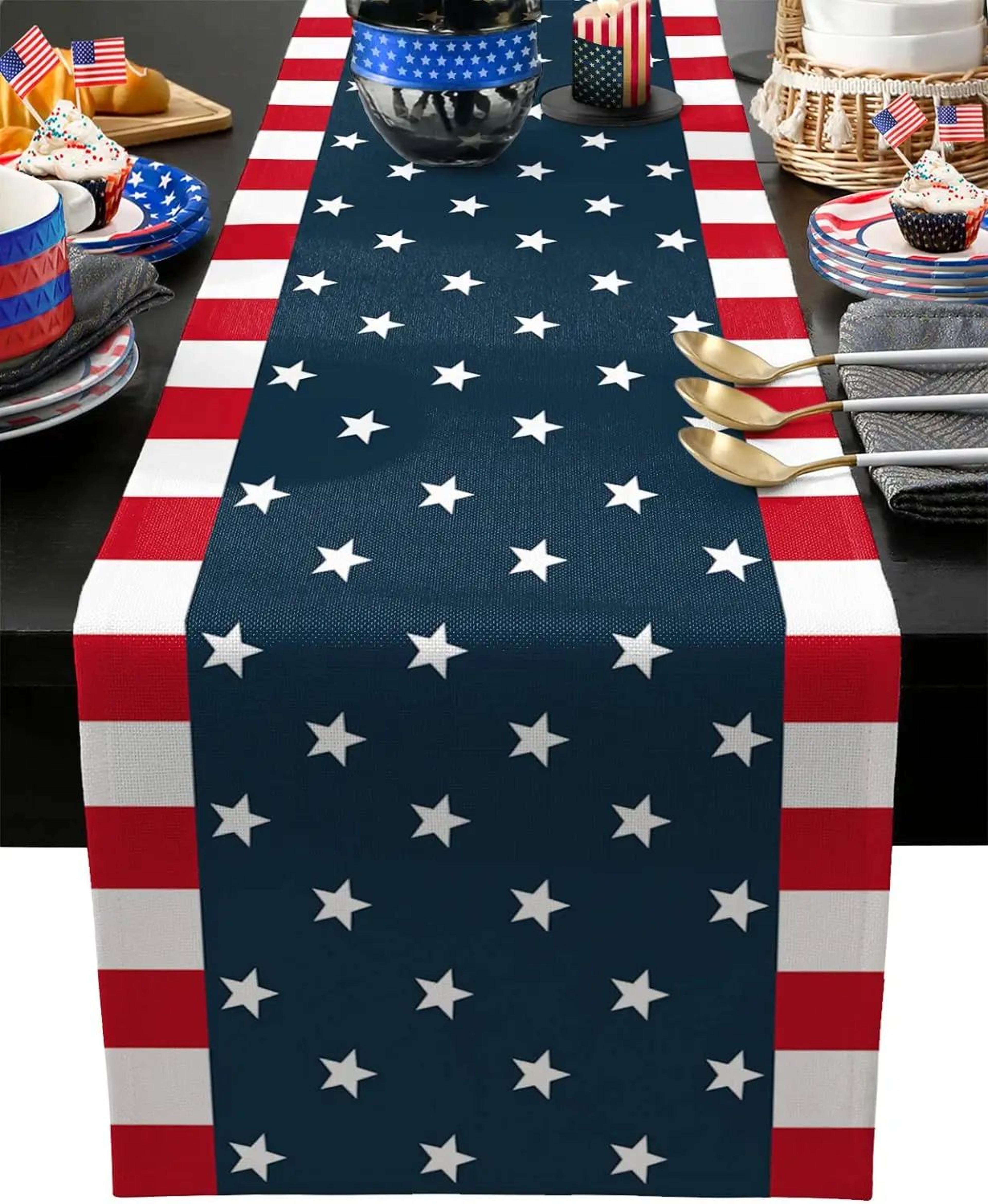 4th of july linen table runner – independence day farmhouse holiday dining decor