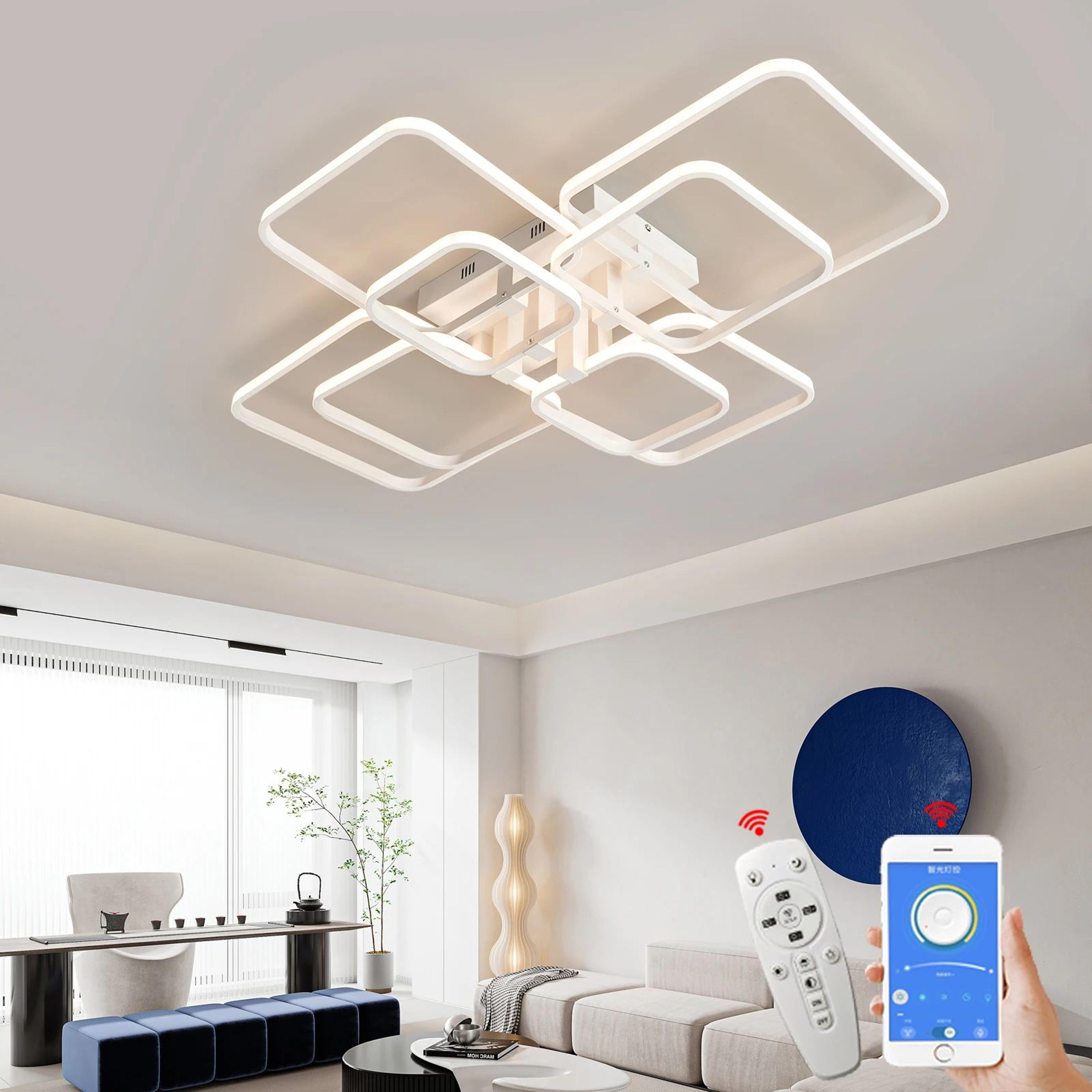 modern dimmable led chandelier ceiling light with remote & app control – black & white acrylic aluminum fixture
