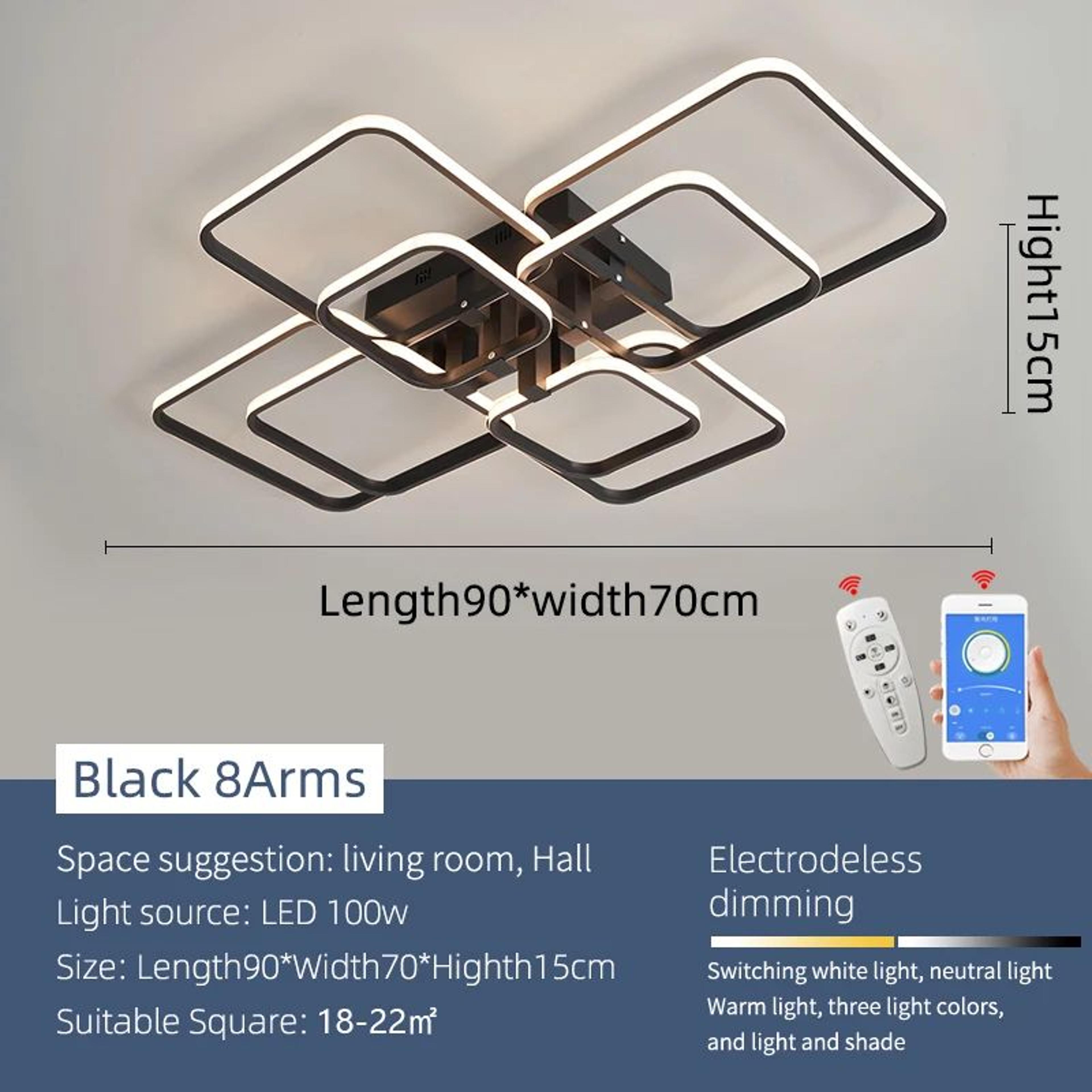 Modern Dimmable LED Chandelier Ceiling Light With Remote  App Control  Black  White Acrylic Aluminu 15