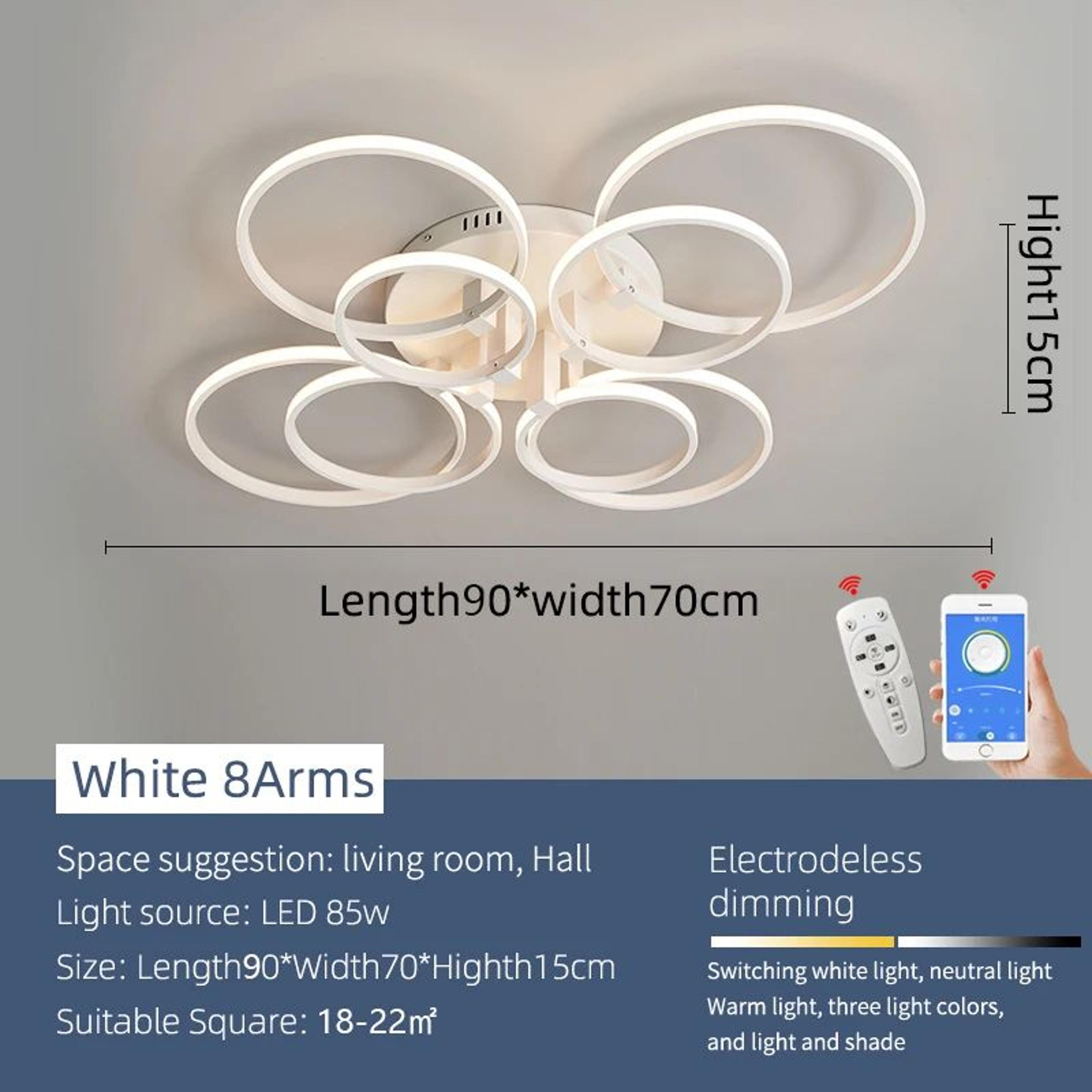 Modern Dimmable LED Chandelier Ceiling Light With Remote  App Control  Black  White Acrylic Aluminu 16
