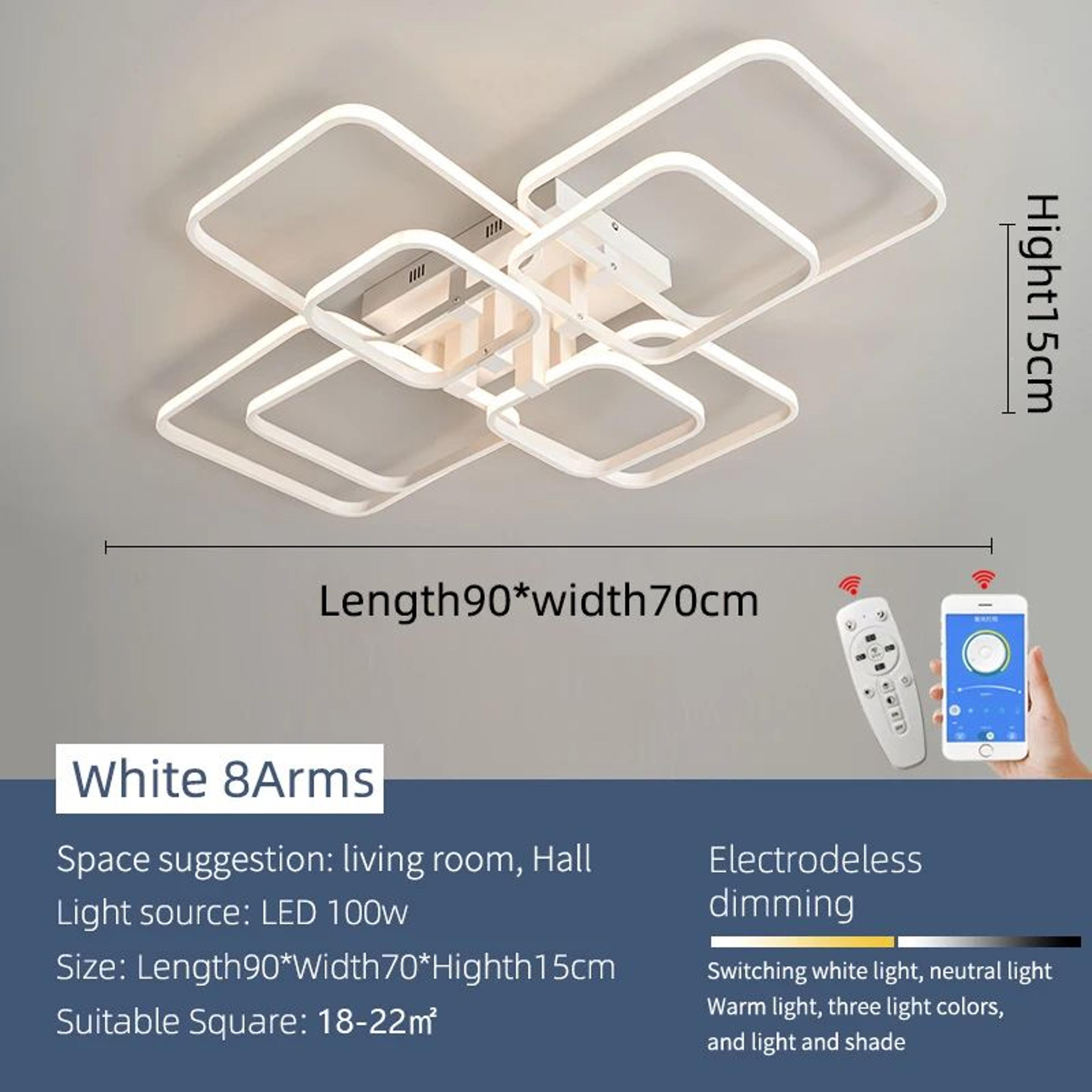 Modern Dimmable LED Chandelier Ceiling Light With Remote  App Control  Black  White Acrylic Aluminu 17
