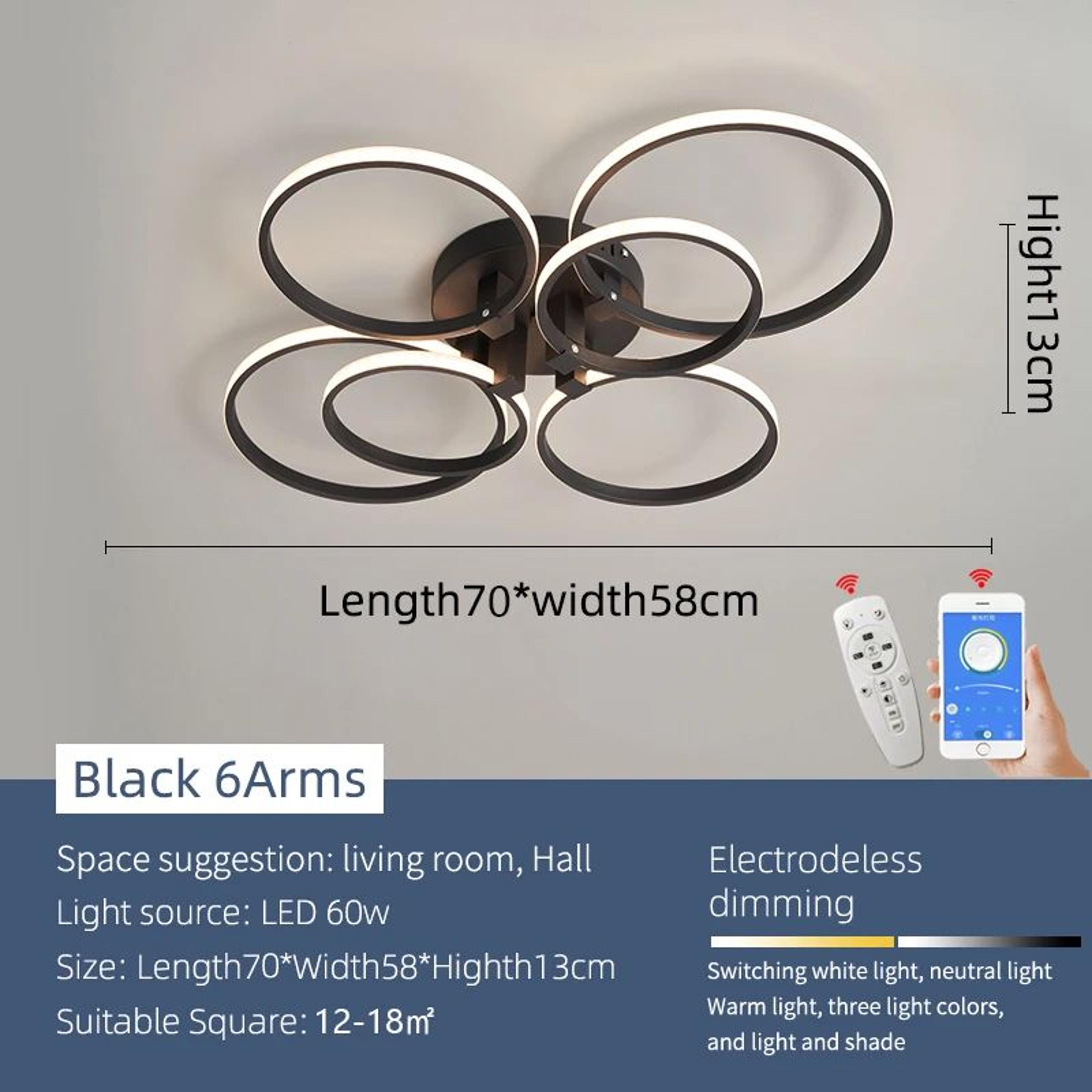 Modern Dimmable LED Chandelier Ceiling Light With Remote  App Control  Black  White Acrylic Aluminu 10