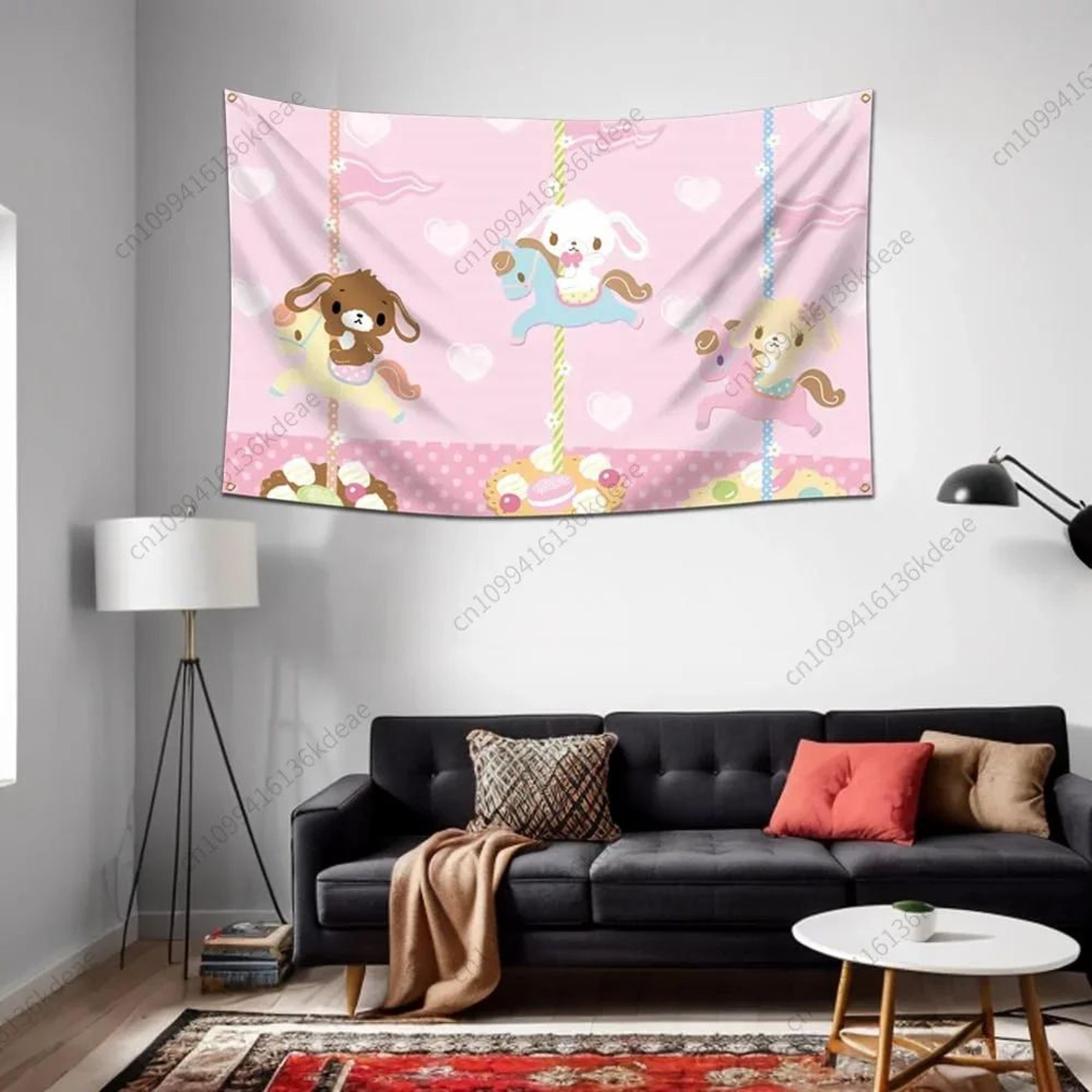 Sugarbunnies Cartoon Tapestry Wall Hanging  Cute Aesthetic Fabric Poster For Bedroom  Home Decor 3