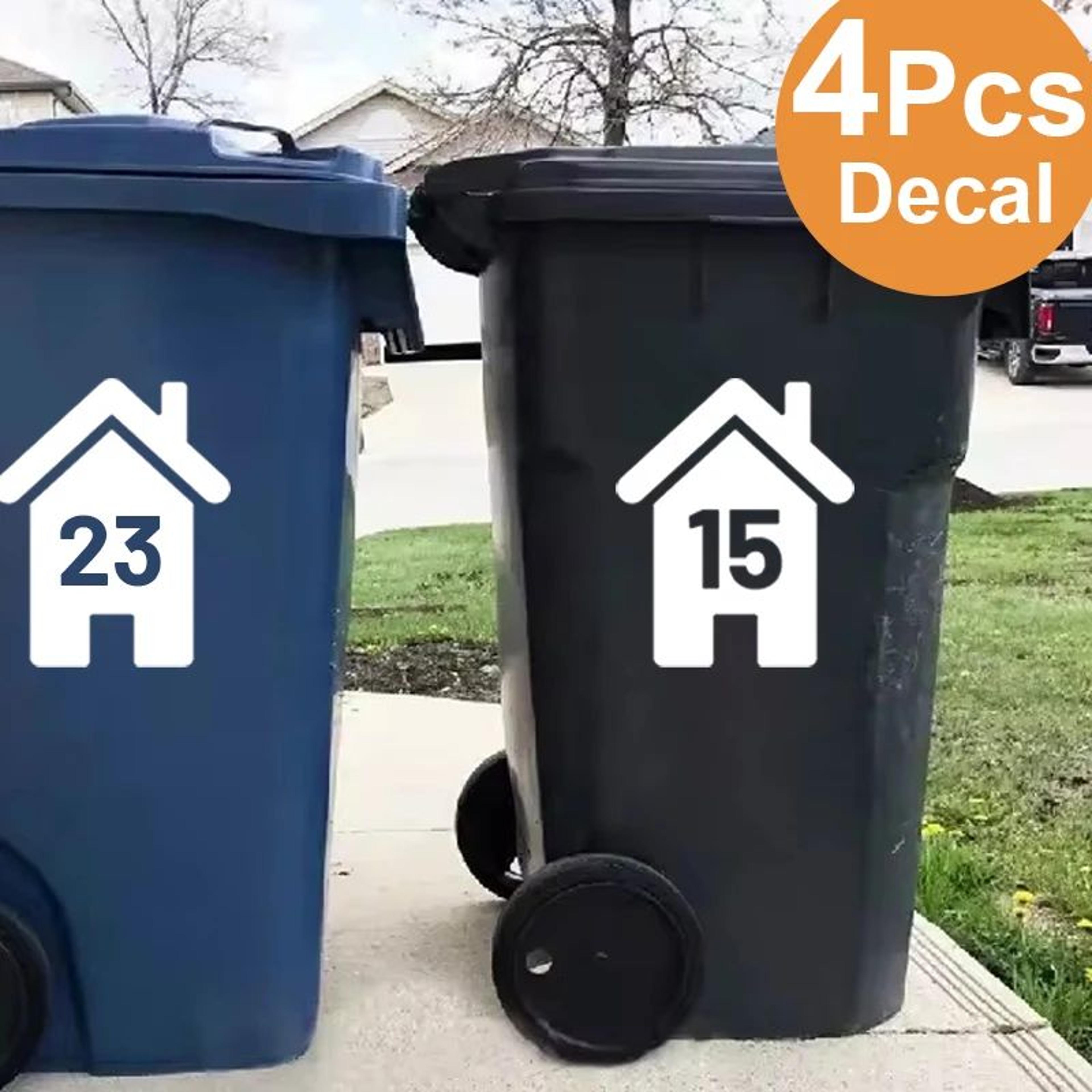 custom wheelie bin number stickers 4pcs– waterproof vinyl house number decals for trash & recycling bins
