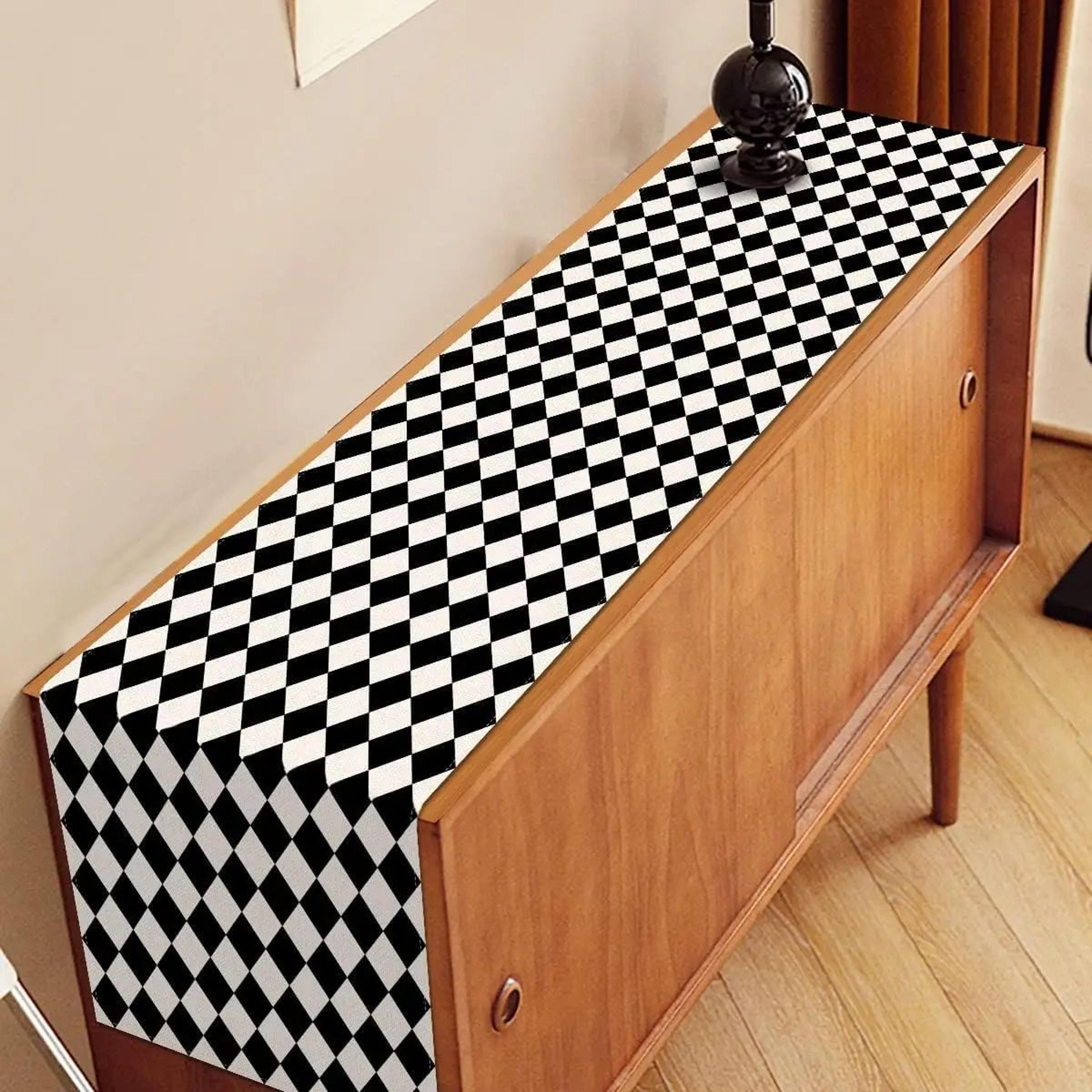 Black  White Buffalo Plaid Linen Table Runner  Diamond Lattice Farmhouse Table Decor For Kitchen  P 2
