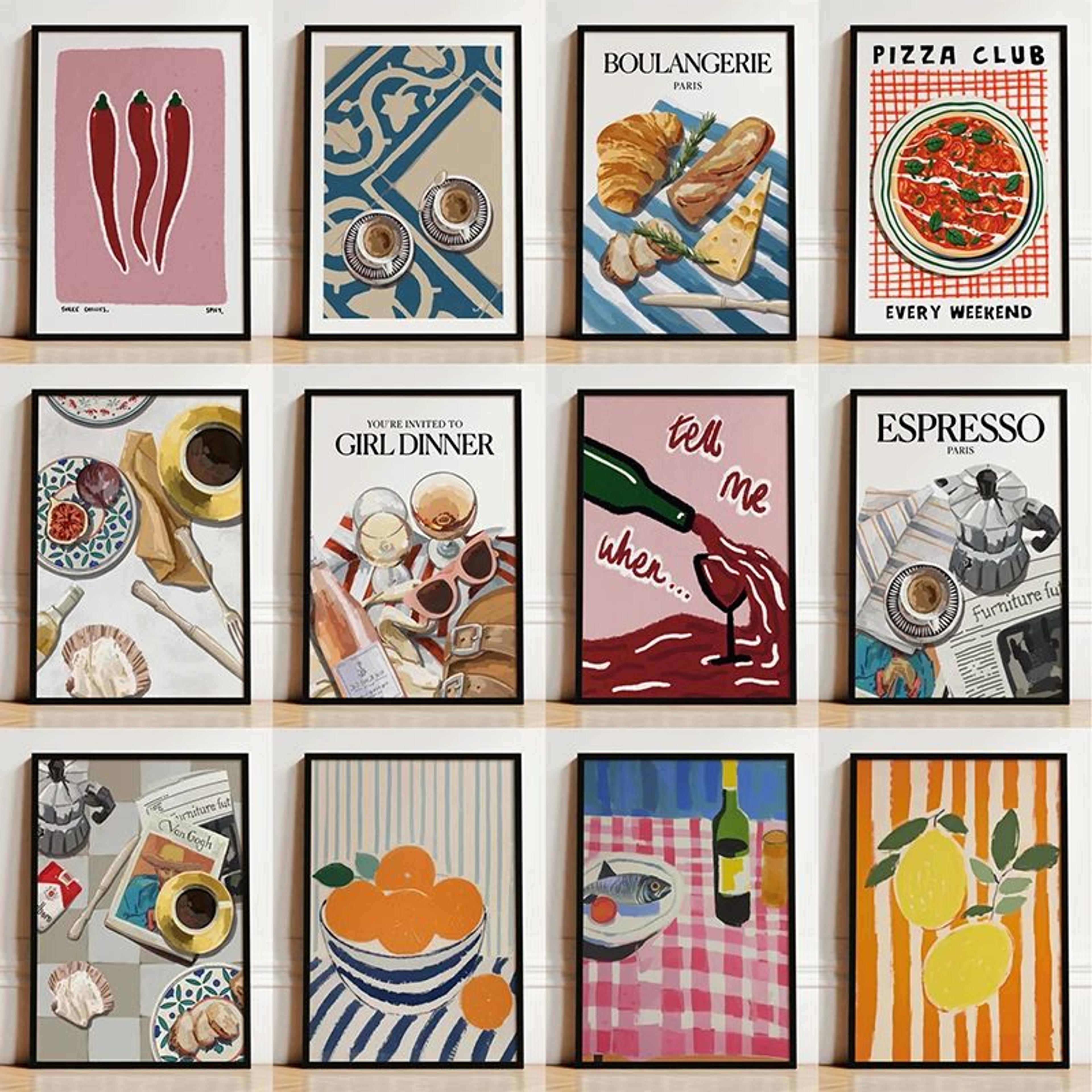 parisian bistro canvas wall art – lemon, wine & oyster french breakfast poster for kitchen & cafe decor