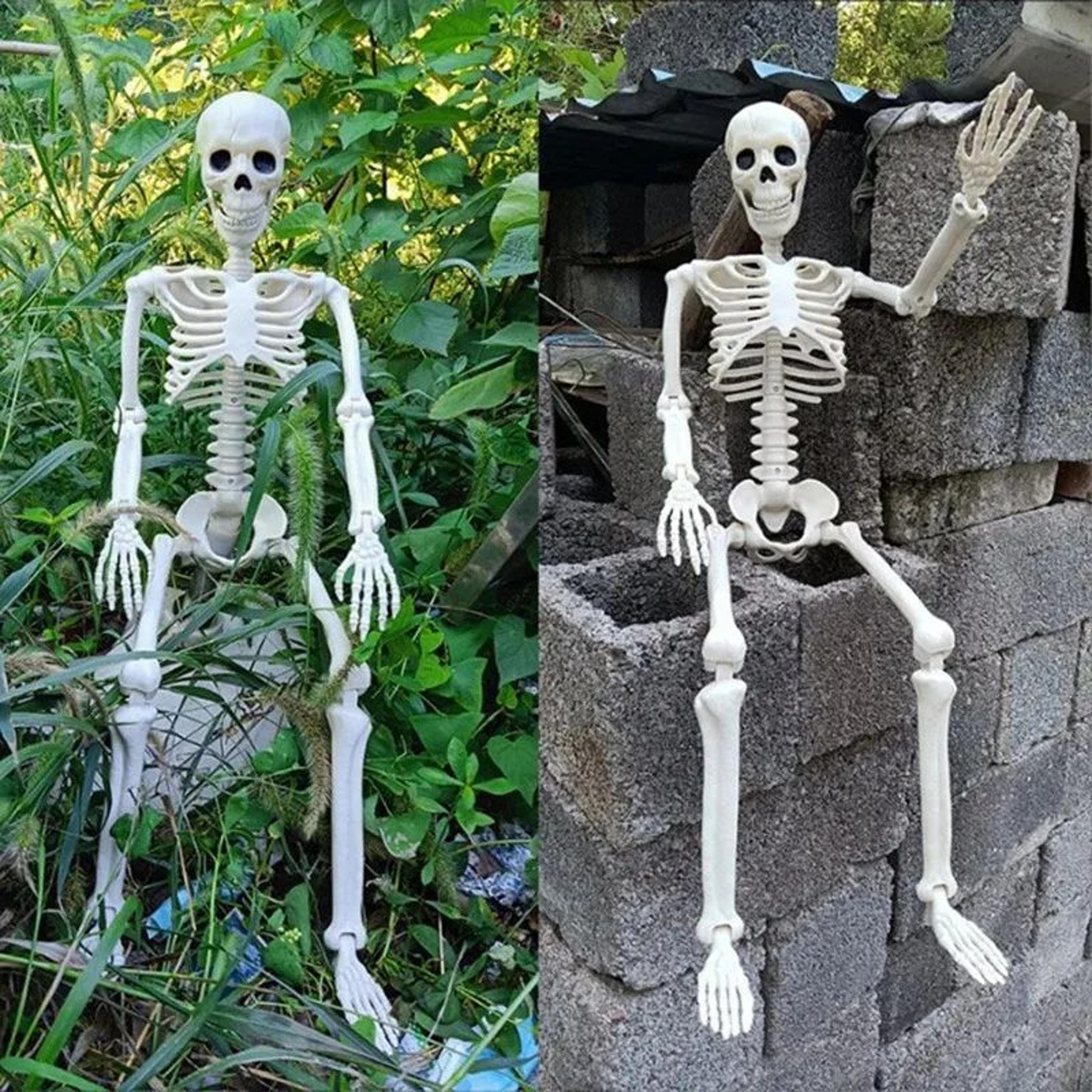 spooky life-size posable skeleton halloween decor – realistic humanoid bone prop for haunted house & party displays