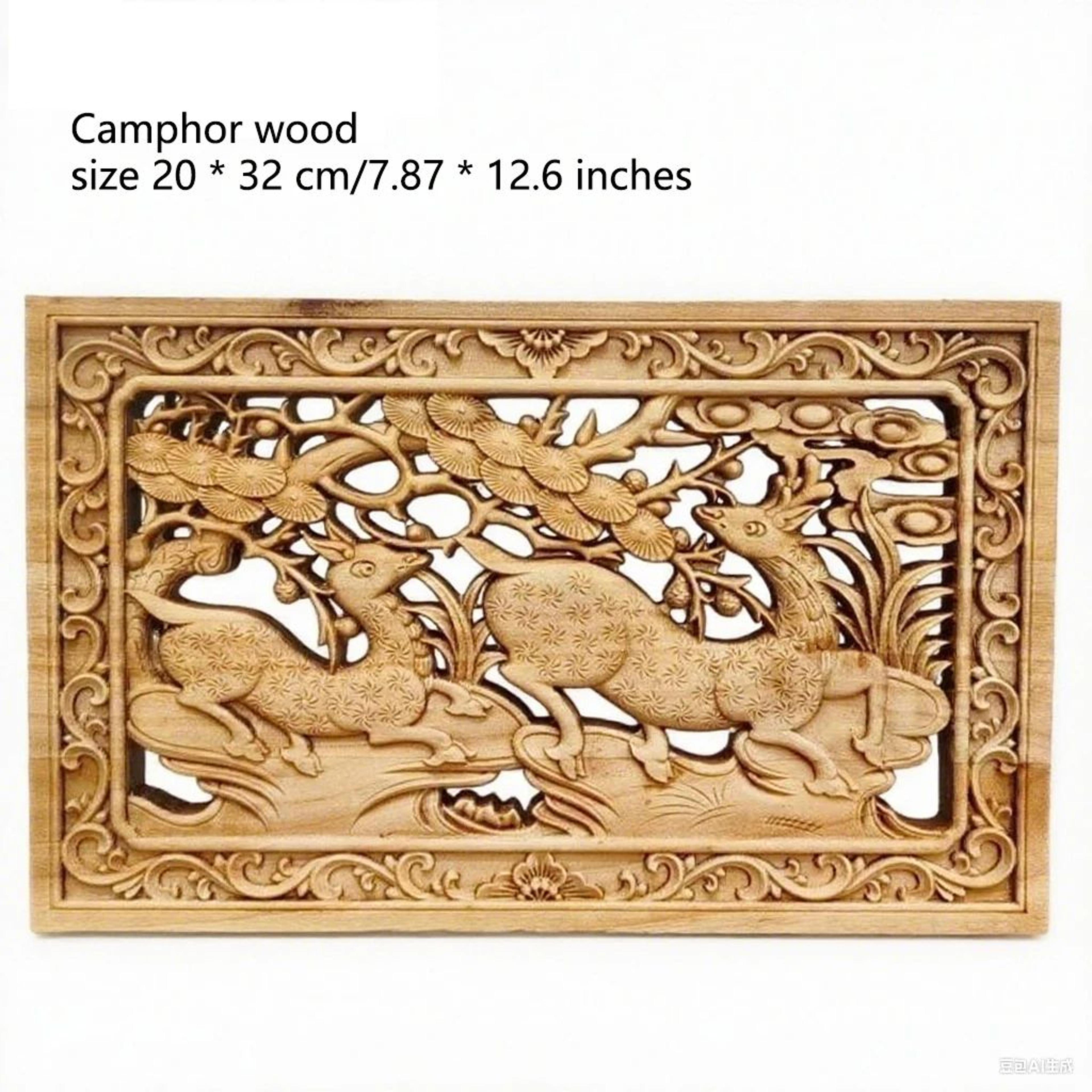HandCarved Camphor Wood Dragon  Phoenix Wall Art  3D Traditional Chinese Decorative Panel With Natu 2
