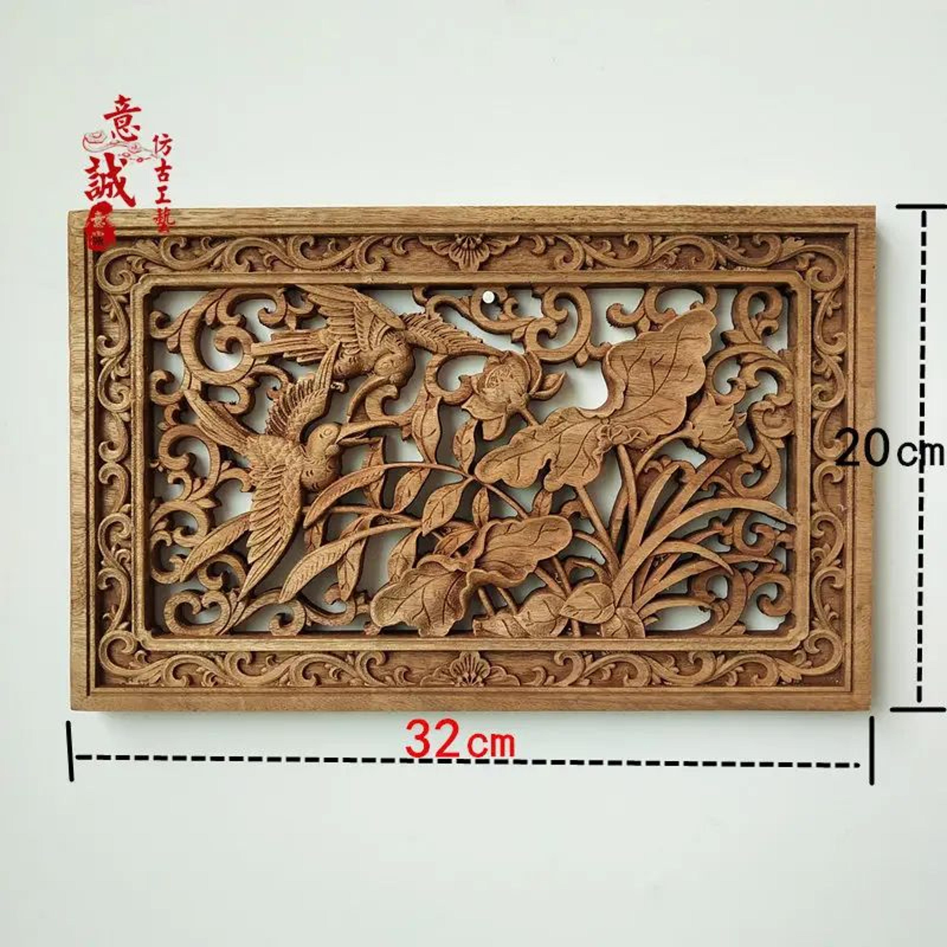 HandCarved Camphor Wood Dragon  Phoenix Wall Art  3D Traditional Chinese Decorative Panel With Natu 4