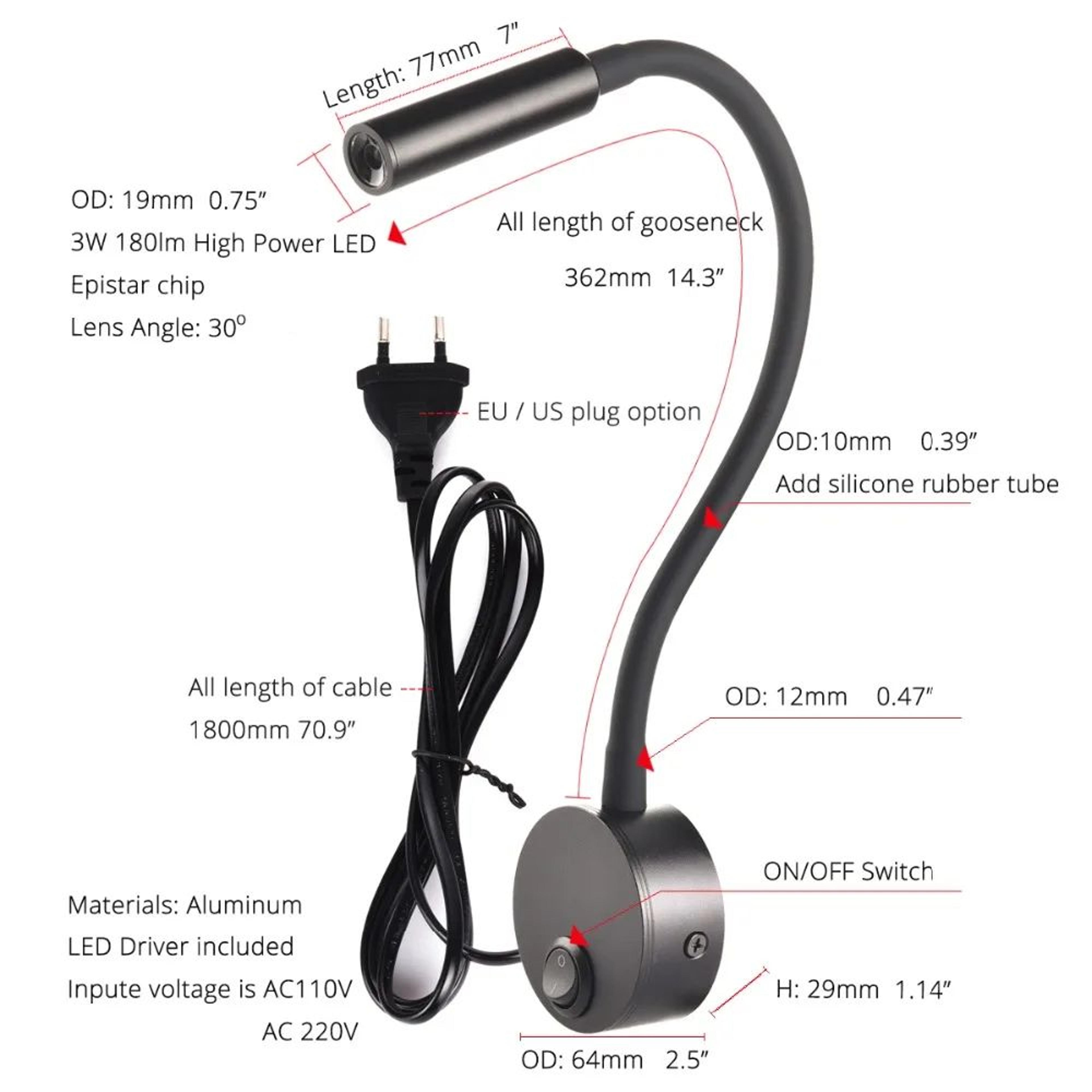 Modern LED Gooseneck Wall Reading Lamp  Flexible Clamp Sconce Light With Switch For Bedside Use 5