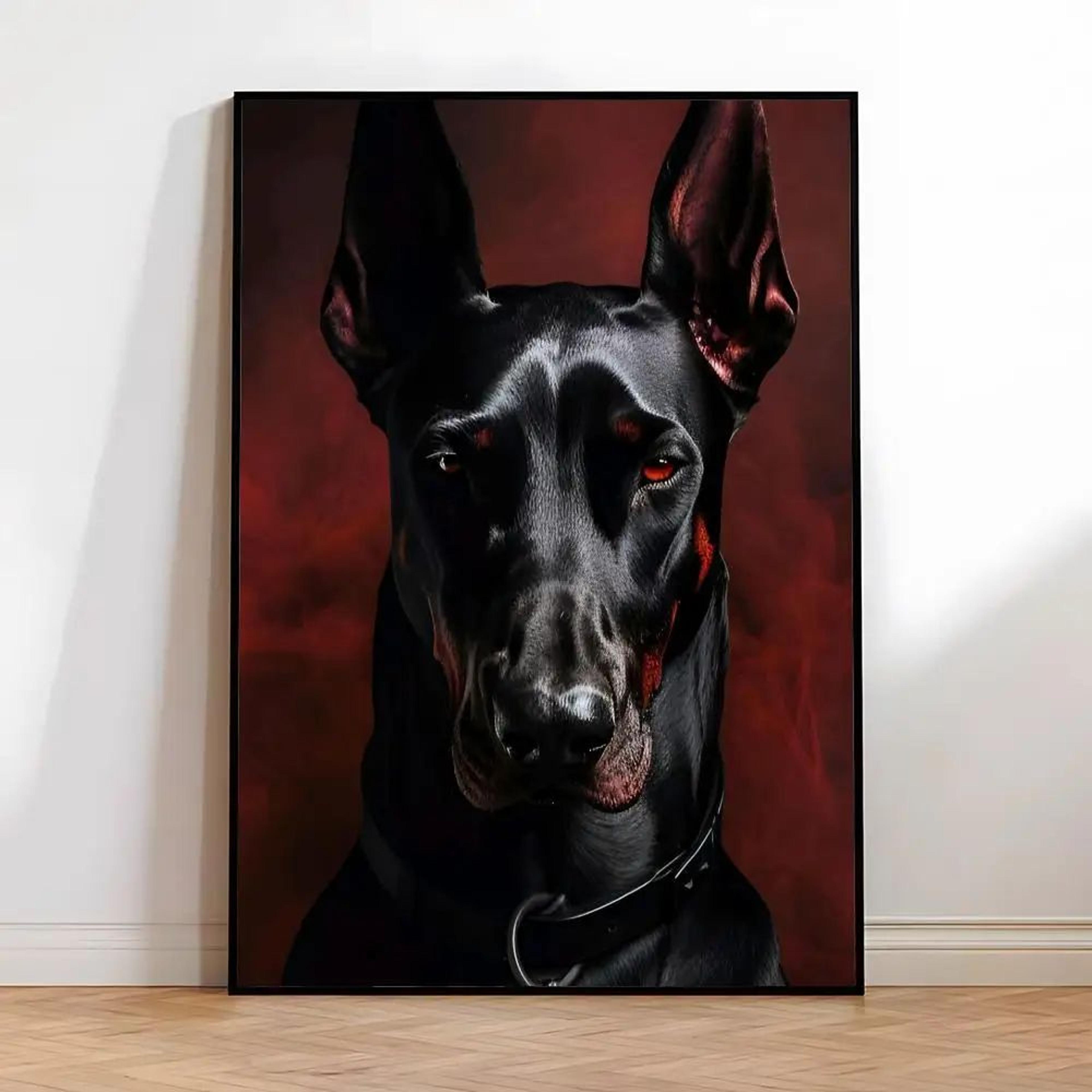 Black Doberman  Woman Canvas Wall Art  Elegant Calligraphy Portrait Print For Modern Home Decor 2