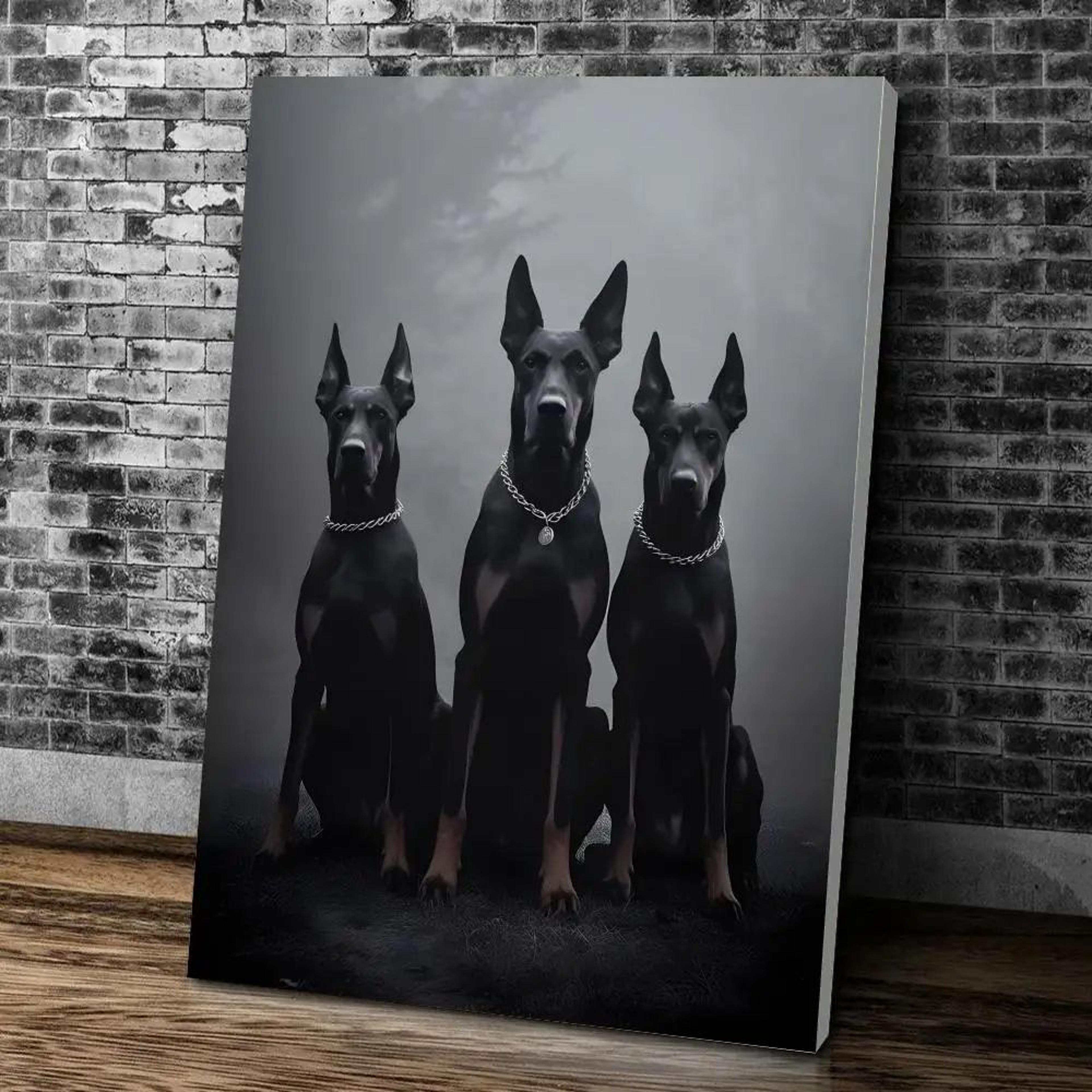 Black Doberman  Woman Canvas Wall Art  Elegant Calligraphy Portrait Print For Modern Home Decor 7
