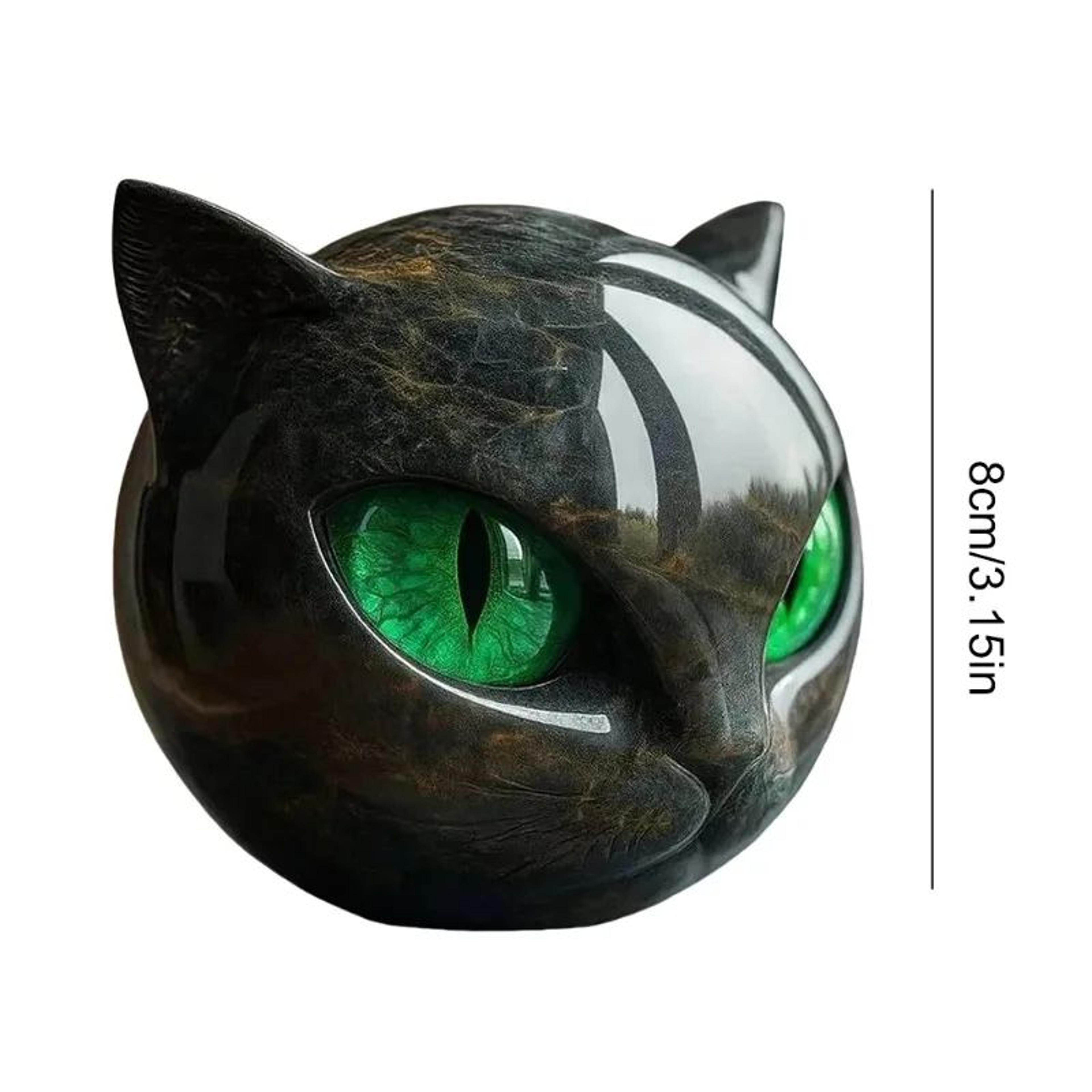 Luxury Black Cat Head Sculpture  Marble Texture Resin Decor With Amber Eyes For Modern Home 3