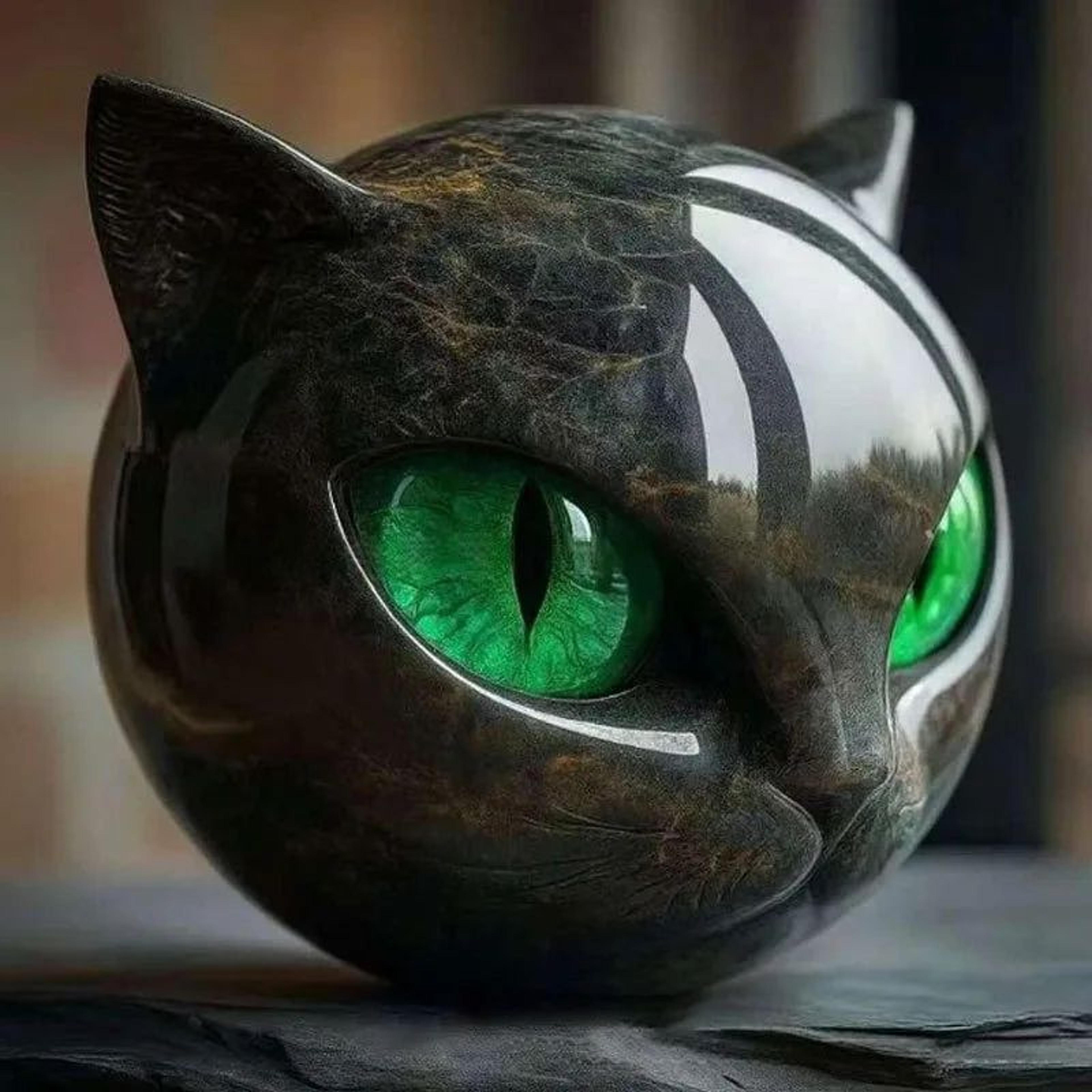 Luxury Black Cat Head Sculpture  Marble Texture Resin Decor With Amber Eyes For Modern Home 6