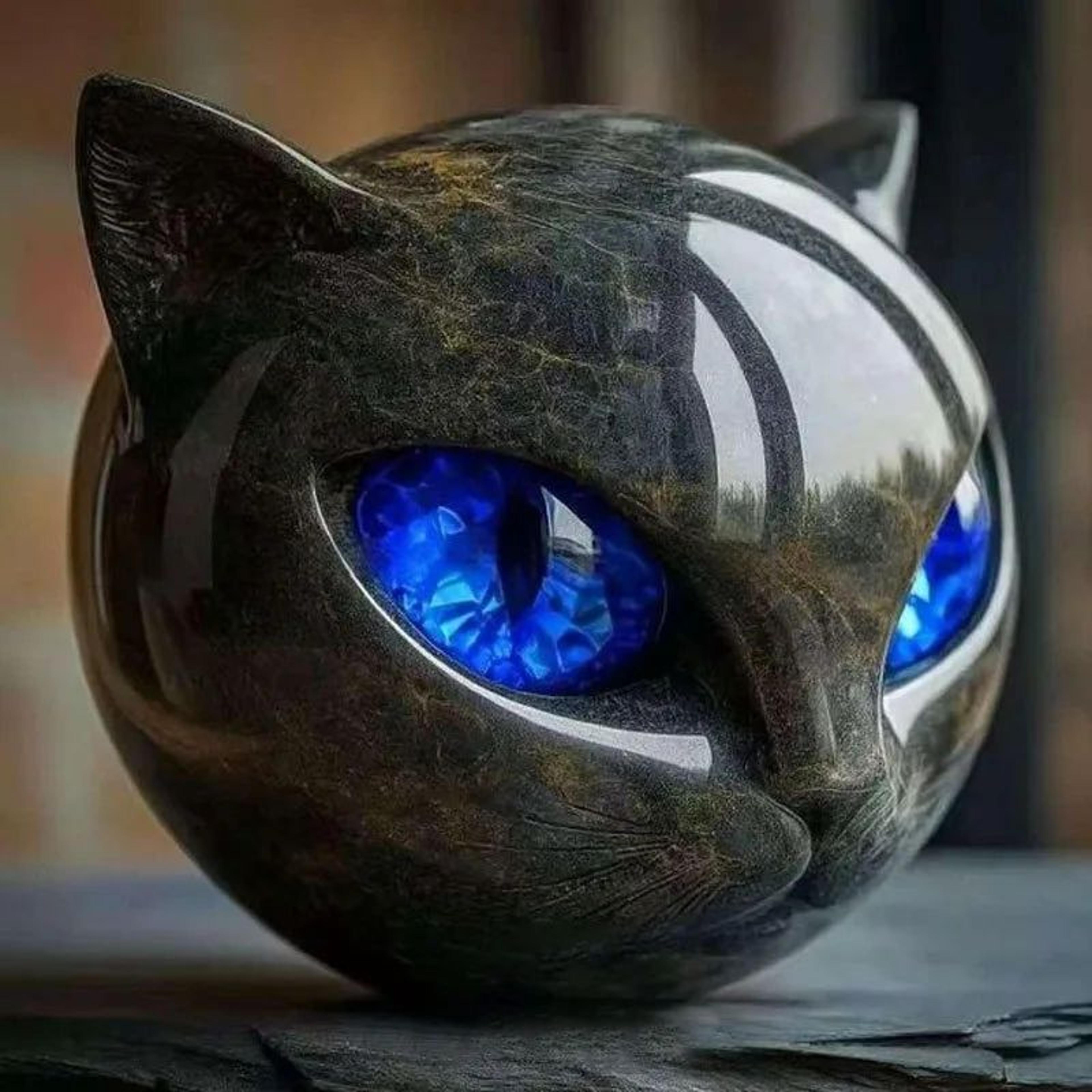 Luxury Black Cat Head Sculpture  Marble Texture Resin Decor With Amber Eyes For Modern Home 10